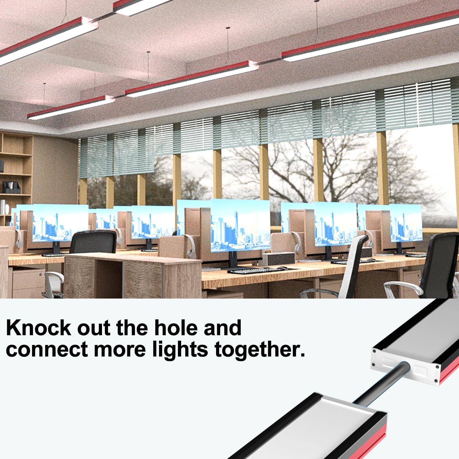 Lightdot 4FT LED Wraparound Shop Lights, 50W, 7000LM, 5000K, Linkable, Black & Red, Model LSL-08-4FT5