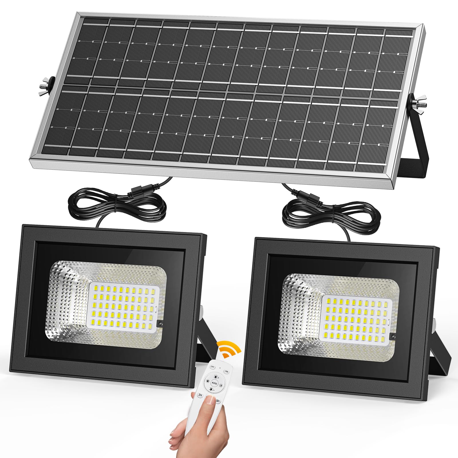 Malitupy Solar Flood Lights Indoor Outdoor(2 Pack),Aluminum Durable 6000K Waterproof Solar Shed Lights with On/Off Switch & Remo