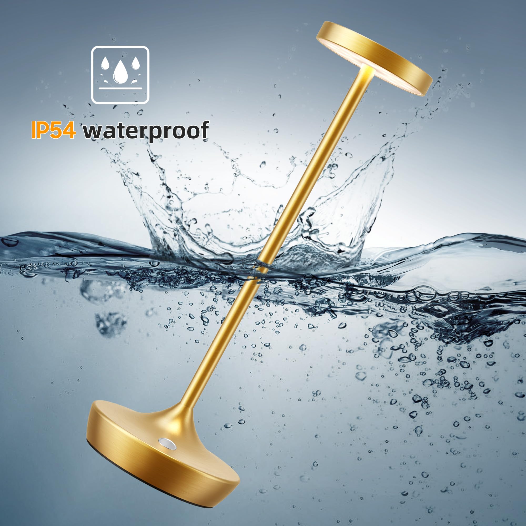 Willdoak Cordless Rechargeable Table Lamp - 6000Mah Led, Touch Dimmable, Waterproof, 2 Gold