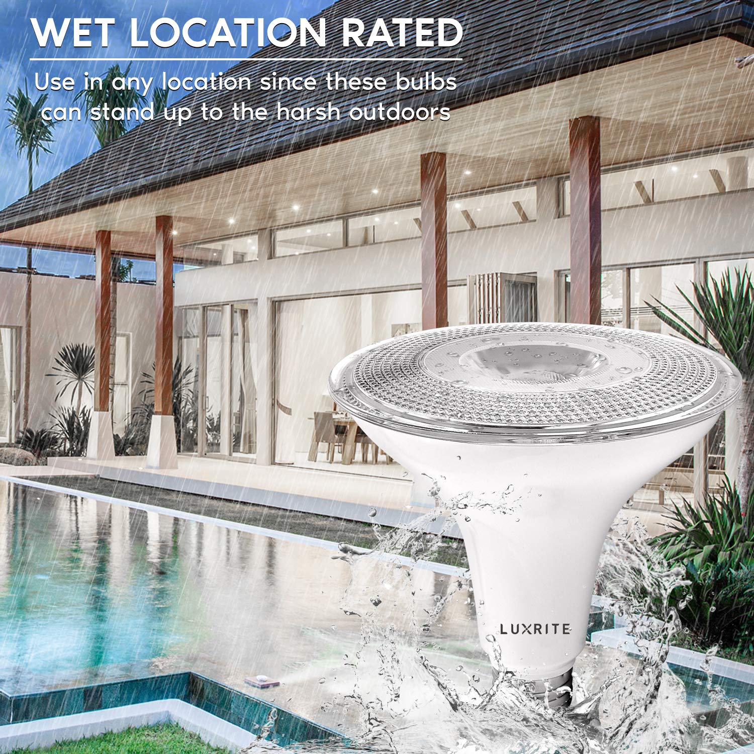 LUXRITE PAR38 LED Outdoor Flood Light Bulbs 1250 Lumens 15W Dimmable 4000K Cool White 4 Pack E26 Base Model LR31618
