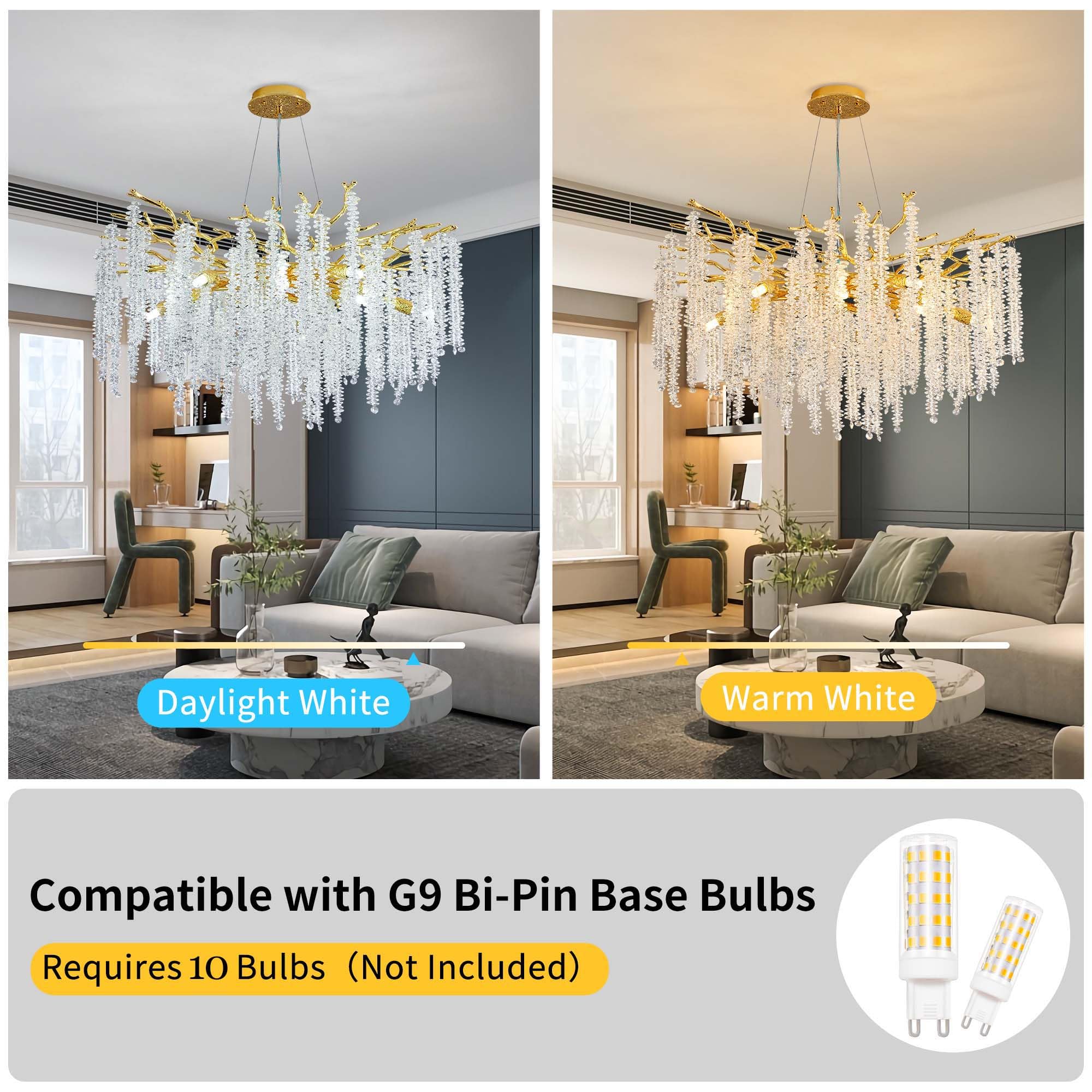 Upfelw Modern Crystal Tree Branch Chandelier, Gold Round Art Deco Raindrop Lighting Fixture For Dining Room Bedroom Living Room