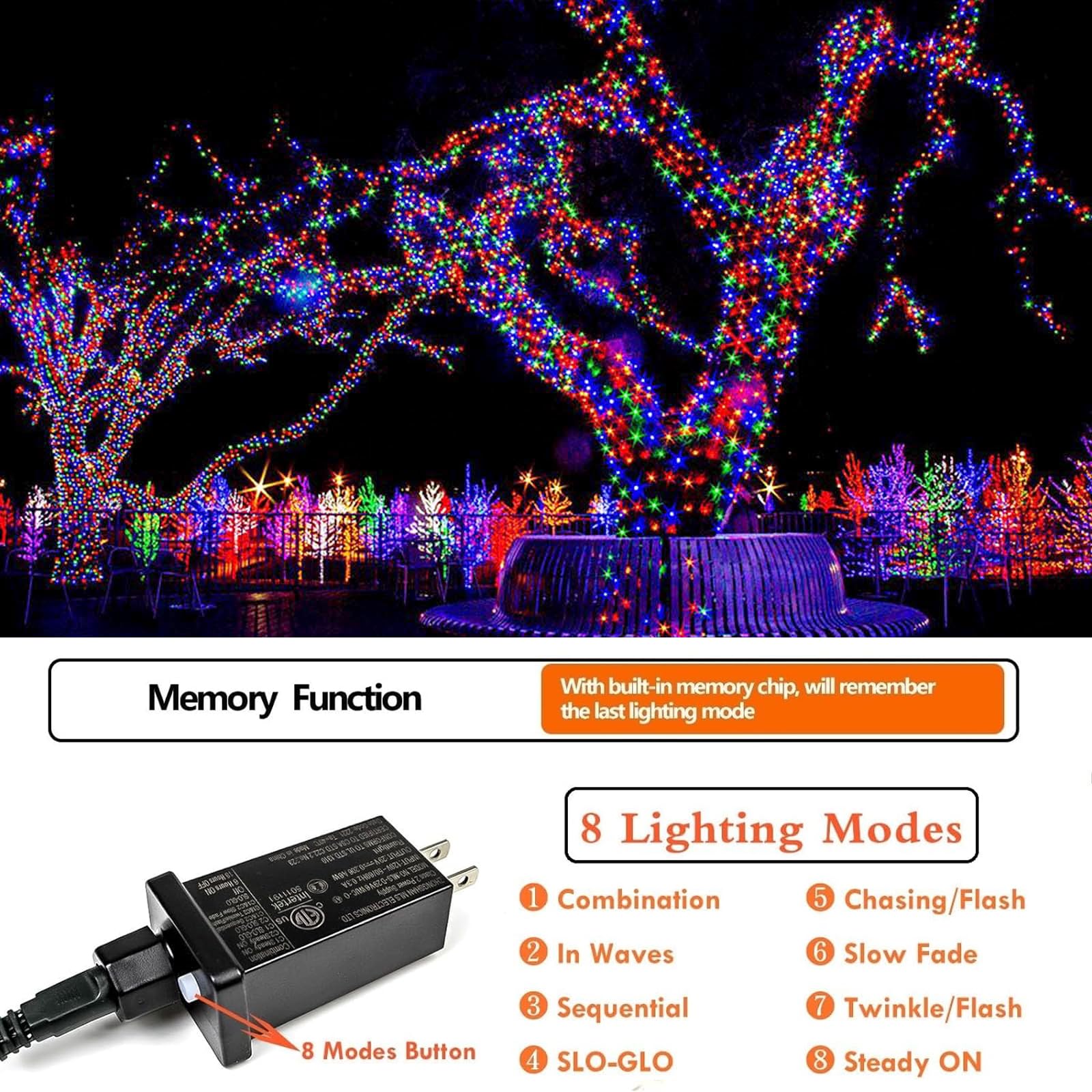 Multicolor 66Ft String Lights Outdoor/Indoor, 200 Led Upgraded Super Bright Christmas Lights, Waterproof 8 Modes Fairy Twinkle Lights For Xmas Tree Party Wedding Garden Backyard Patio Tree(Multicolor)