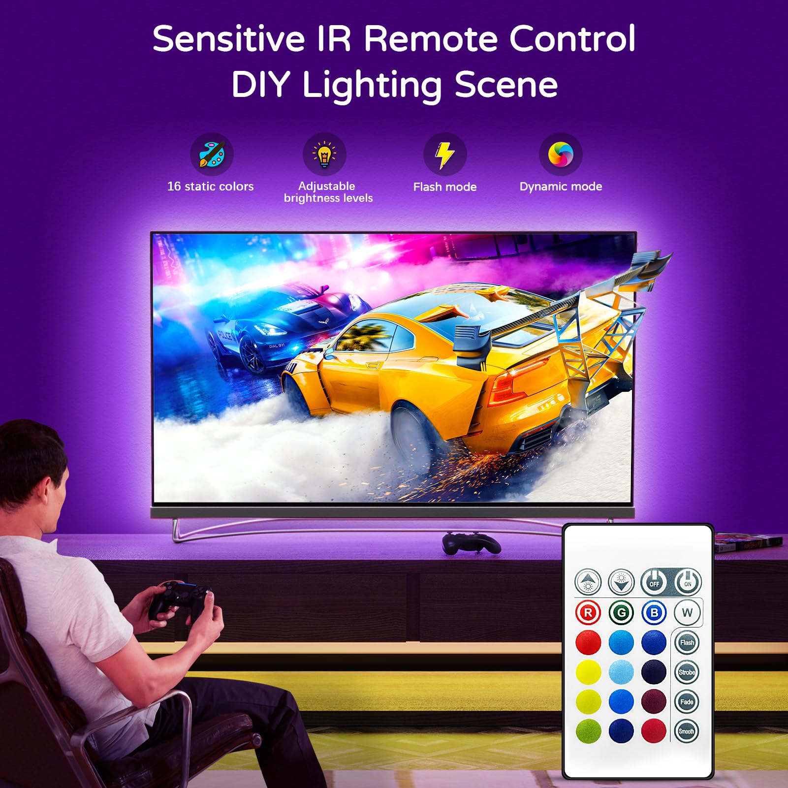 Hamlite 8.2Ft Led Tv Backlight For 32-60 Inch Monitors, Multicolor Ambient Mood Lighting Kit