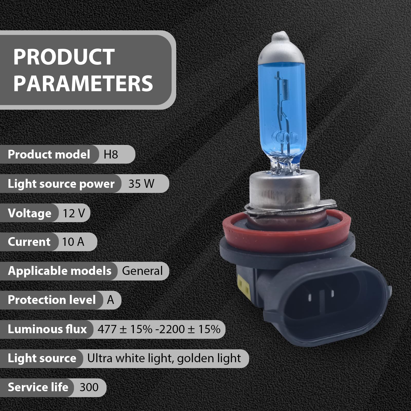 GKmow H8 Halogen Bulbs, 12V 35W High Beam Lights, 2 PCS, White, Model GKLSD2001WH-H8, Universal for Most Cars,