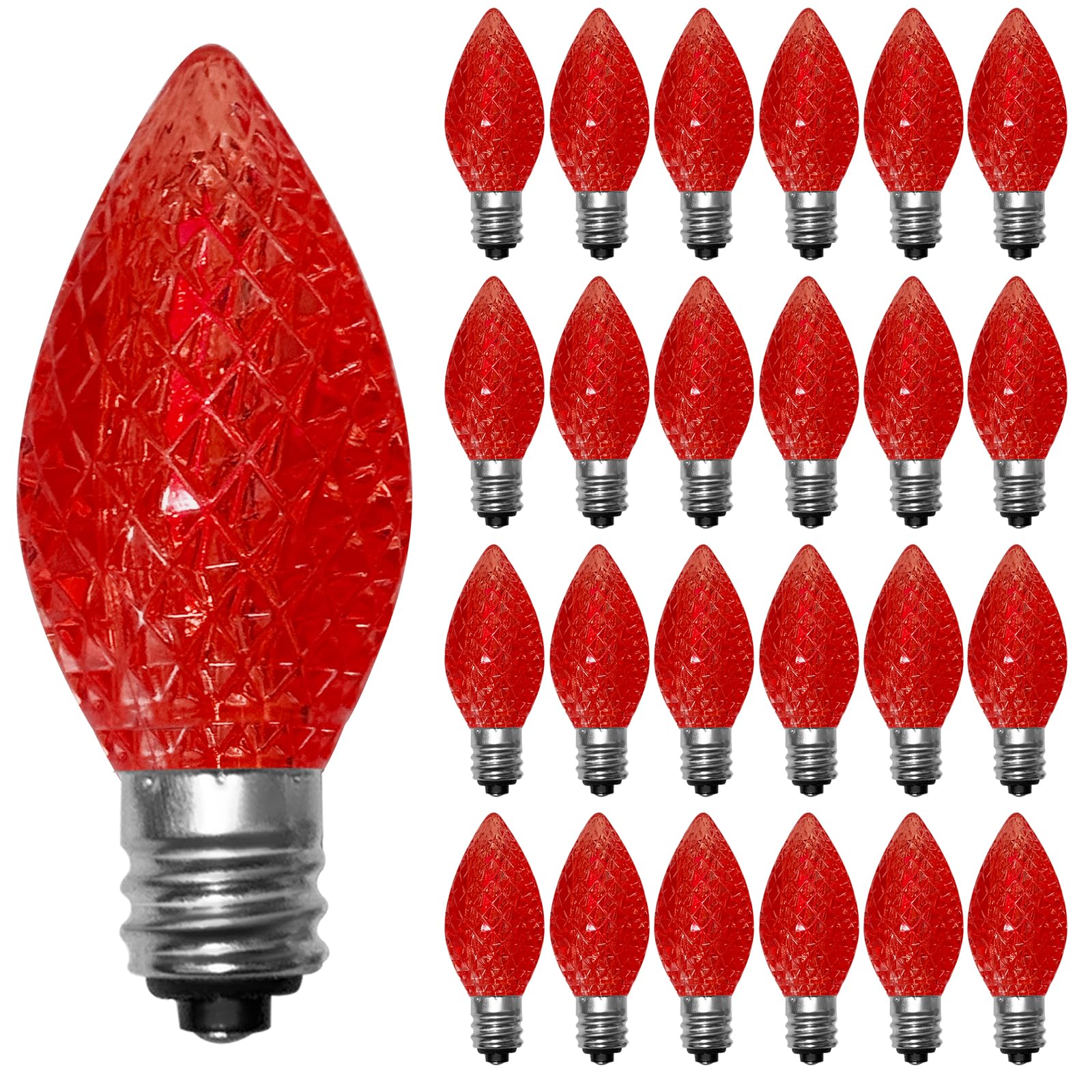 25 Pack C7 LED Replacement Light Bulbs  Shatterproof Christmas C7 LED Red Lights Bulbs for Outdoor String Lights Patio Party Window Candles Chandelier Decor  E12/C7 Candelabra Base  2700K Warm White