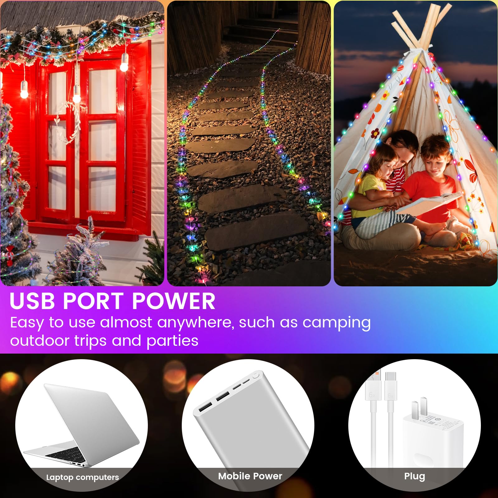 Lotalot Rgb Smart Fairy Lights: 33Ft Color Changing Rope Lights - 66 Led 23 Modes Ip68 Outdoor Waterproof Rope Lights - Rgb Colo