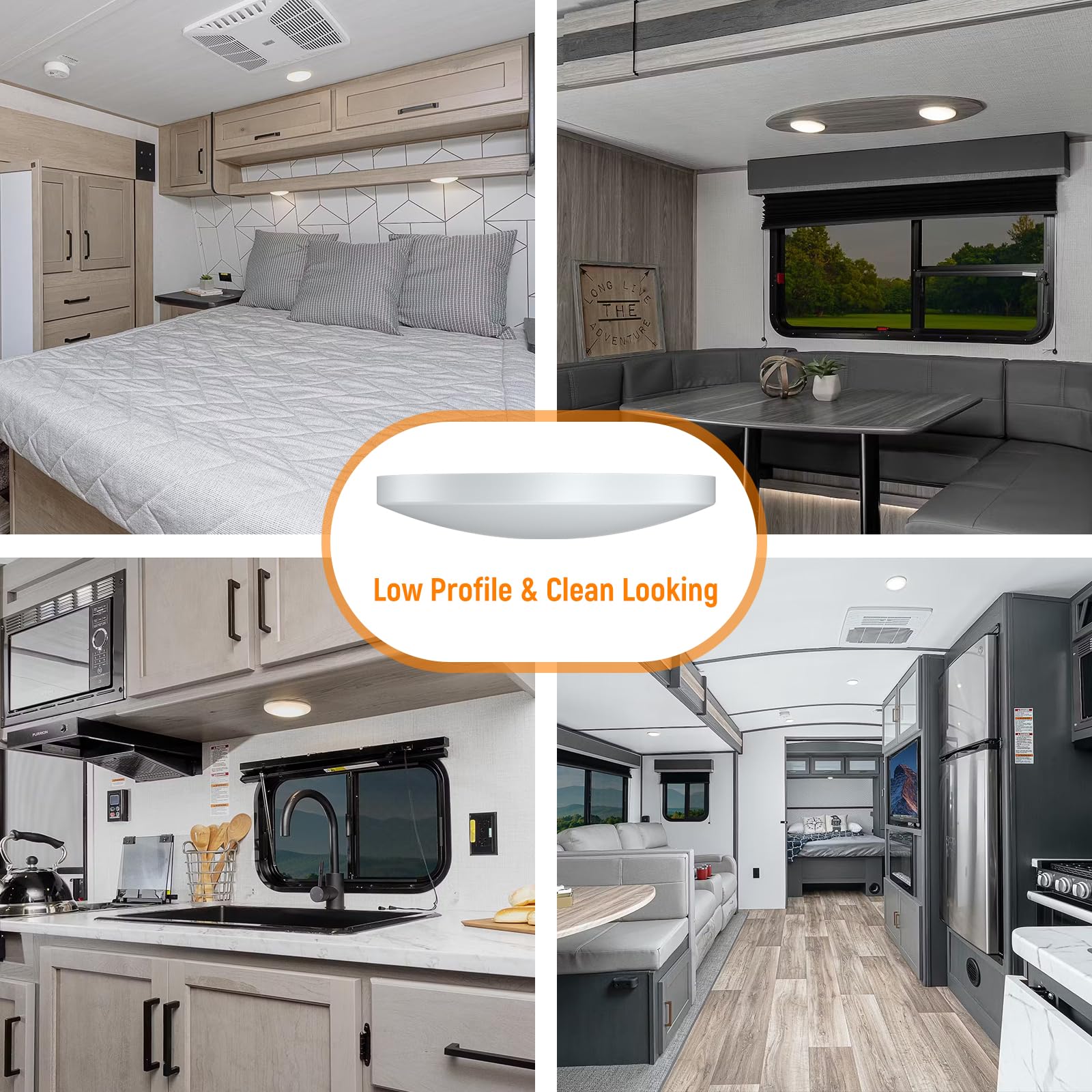 Obeaming 4 Pack 4.5 Inch 12V Rv Interior Led Puck Light 360Lm Surface Mount Ceiling Dome Light For Camper Van Travel Trailer Boat Truck Caravan Interior Lighting(5000K)