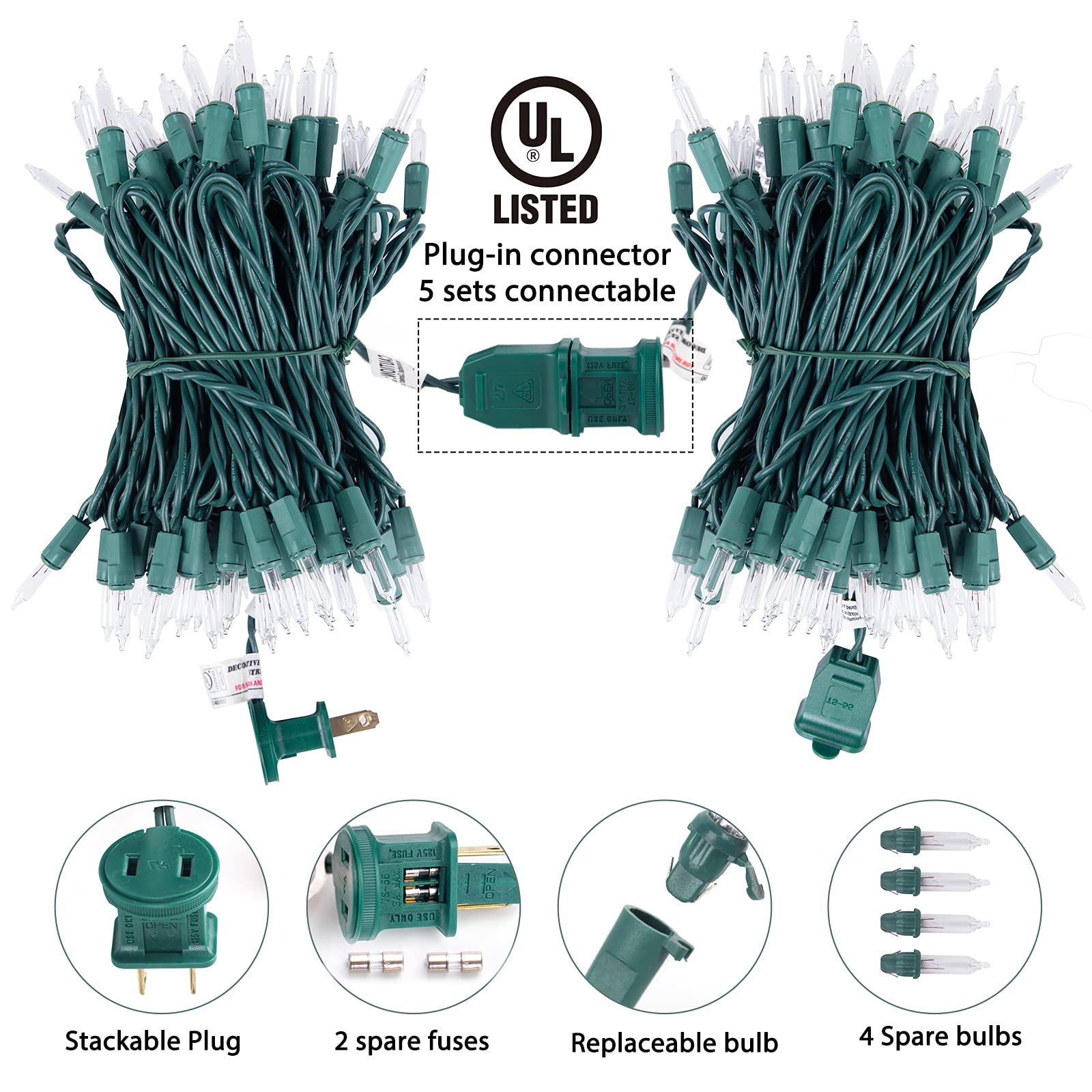 Minetom Clear Christmas Lights - 100 Count Waterproof Mini String Lights, Color Changing, 25 Feet, Green Wire