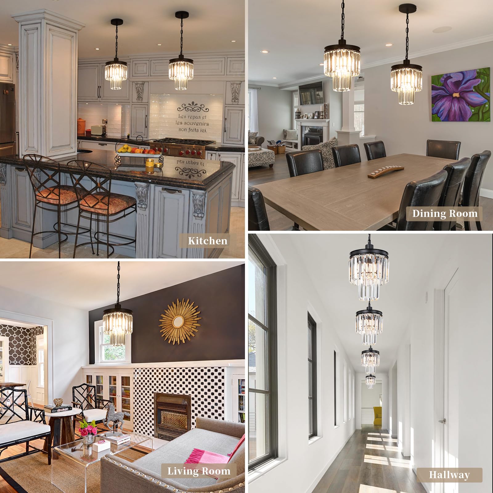 Klklch Crystal Chandeliers For Dining Room, Pendant Lights Kitchen Island Black Chandelier For Bedroom Living Room Light Fixture