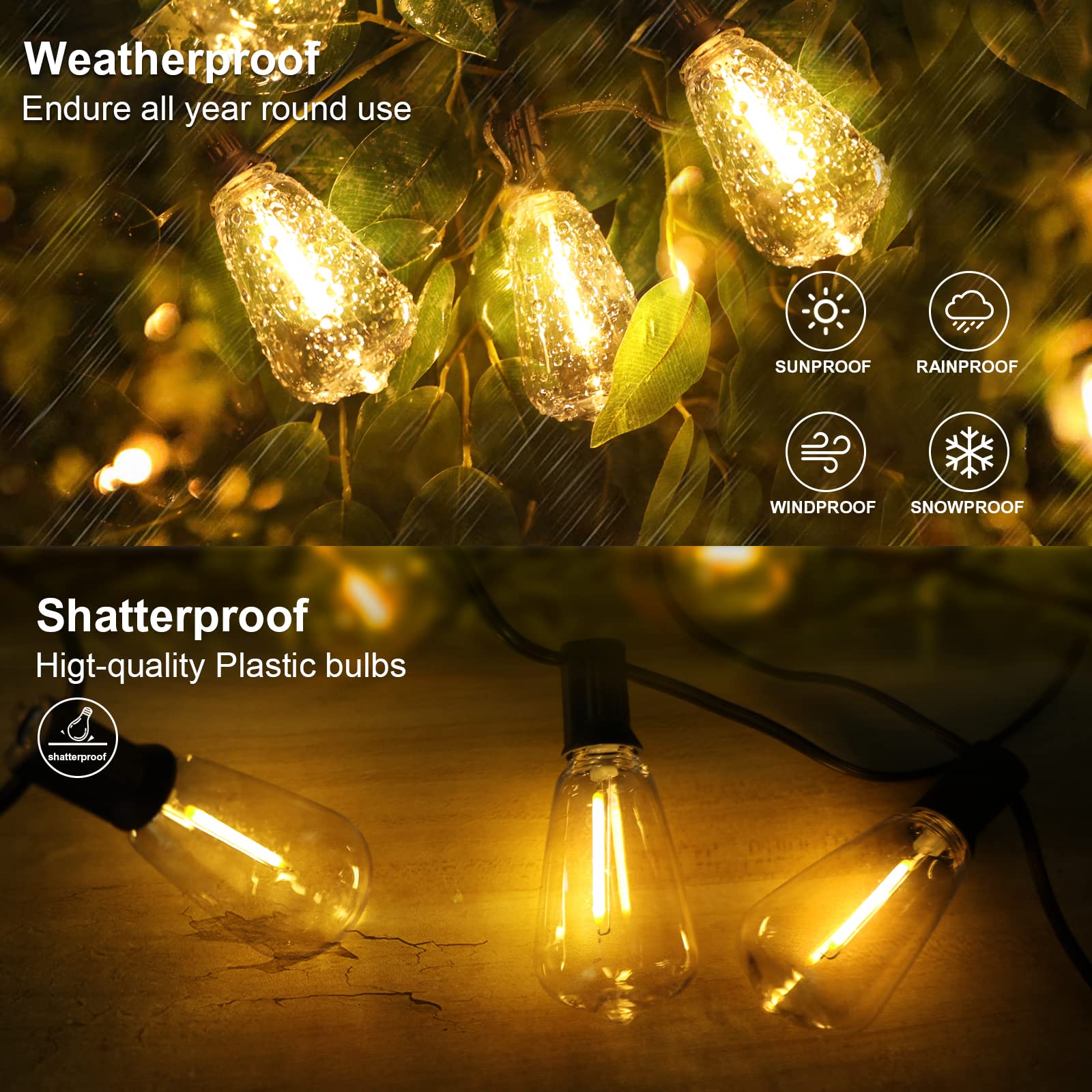 Rtty Solar String Lights Outdoor Waterpoof 50Ft With 25Pcs Dimmable Shatterproof St38 Vintage Bulb,Remote Solar Powered Bistro,C