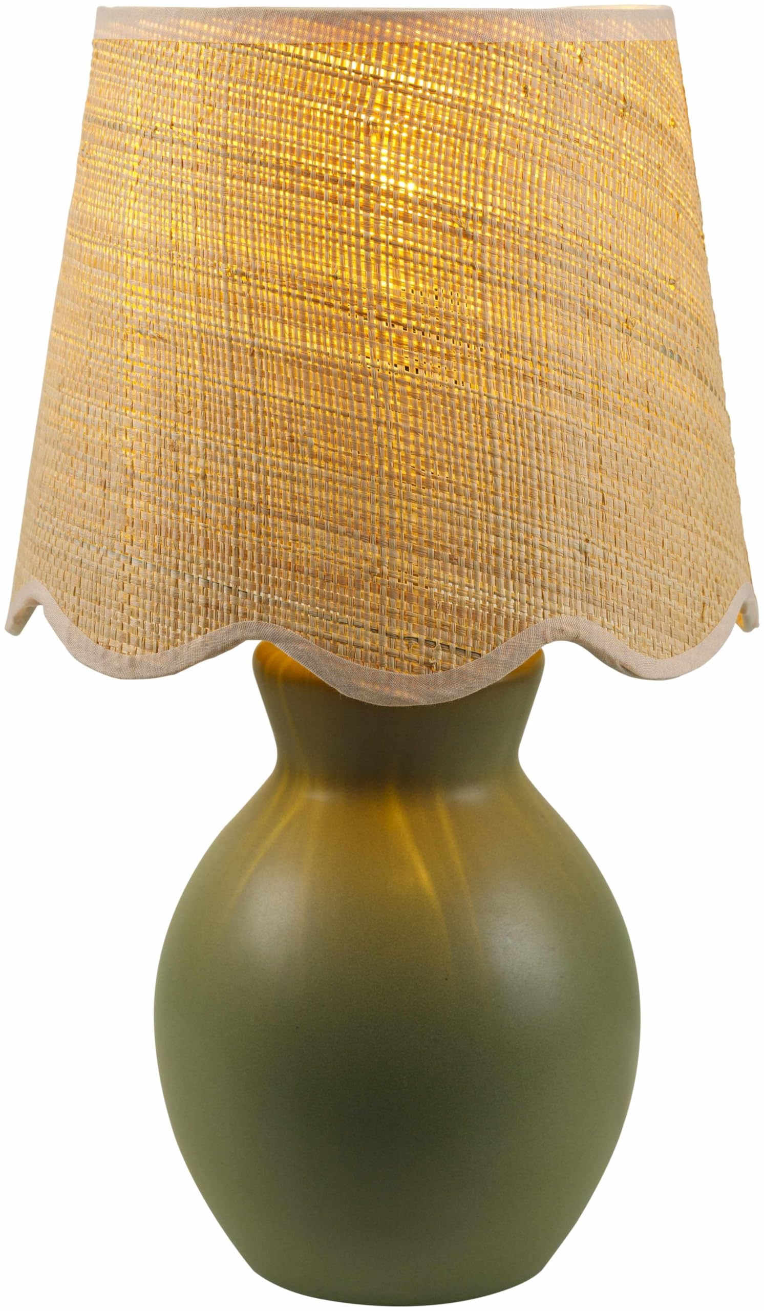 BoutiqueRugs Boho Ceramic & Jute Bedside Table Lamp - 15inH, Green, Beige, Model SPXZVA6