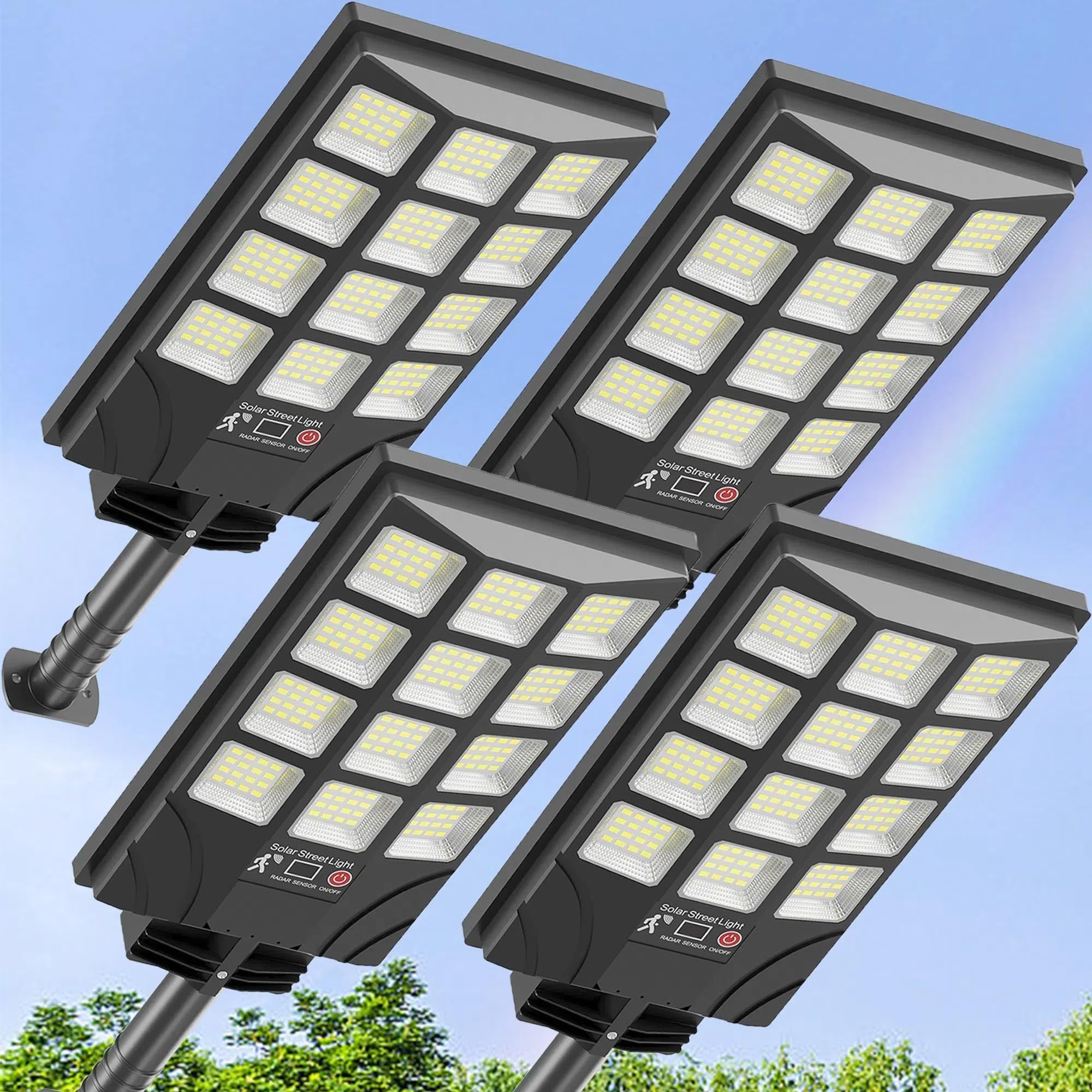 TFKK Solar Street Lights - 6500K LED Flood Light, Waterproof, Motion Sensor, 4PCS, White, Model TFKK001