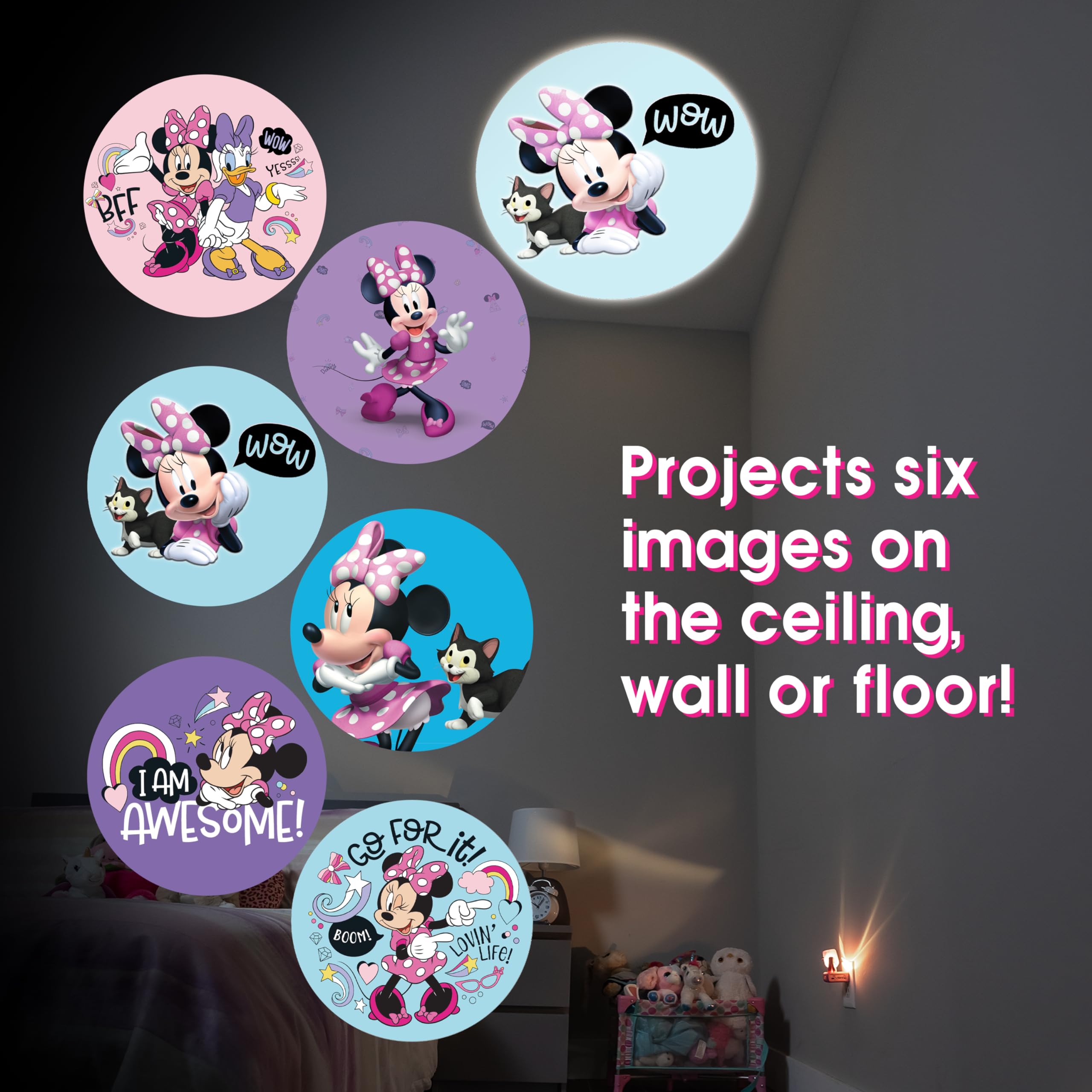 Projectables Disney Minnie Mouse LED Night Light Projector - Purple/Pink, 1 Pack, Model 57958 for Kids' Bedroom and Playroom
