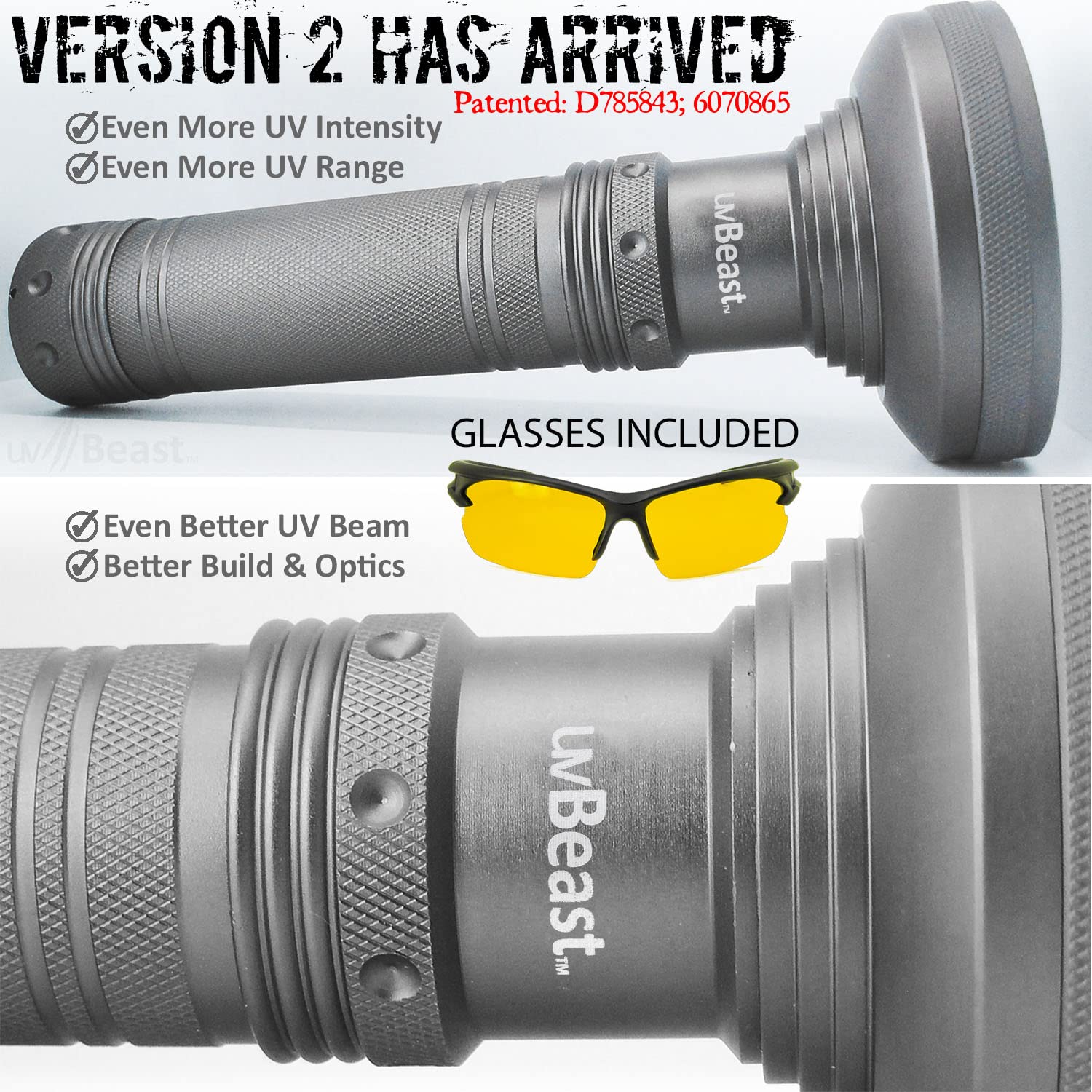 uvBeast V2 Black Light UV Flashlight - 385-395nm, Aluminum, Anthracite Grey, High Definition Flood Effect, Ideal for Commercial/Domestic Use