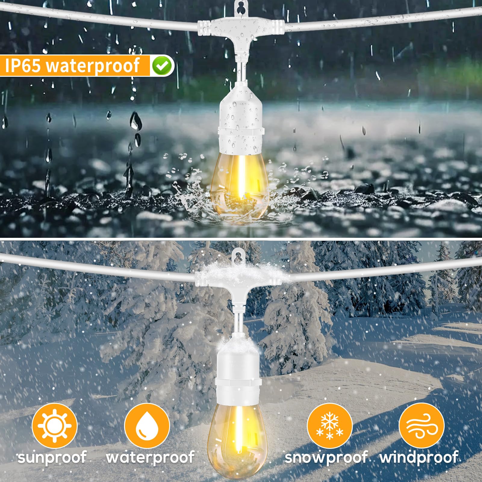 Sufeimas 100Ft White Outdoor String Lights,Ip65 Waterproof 30+2 Plastic Led Bulbs 2700K White Patio String Lights For Outside Po