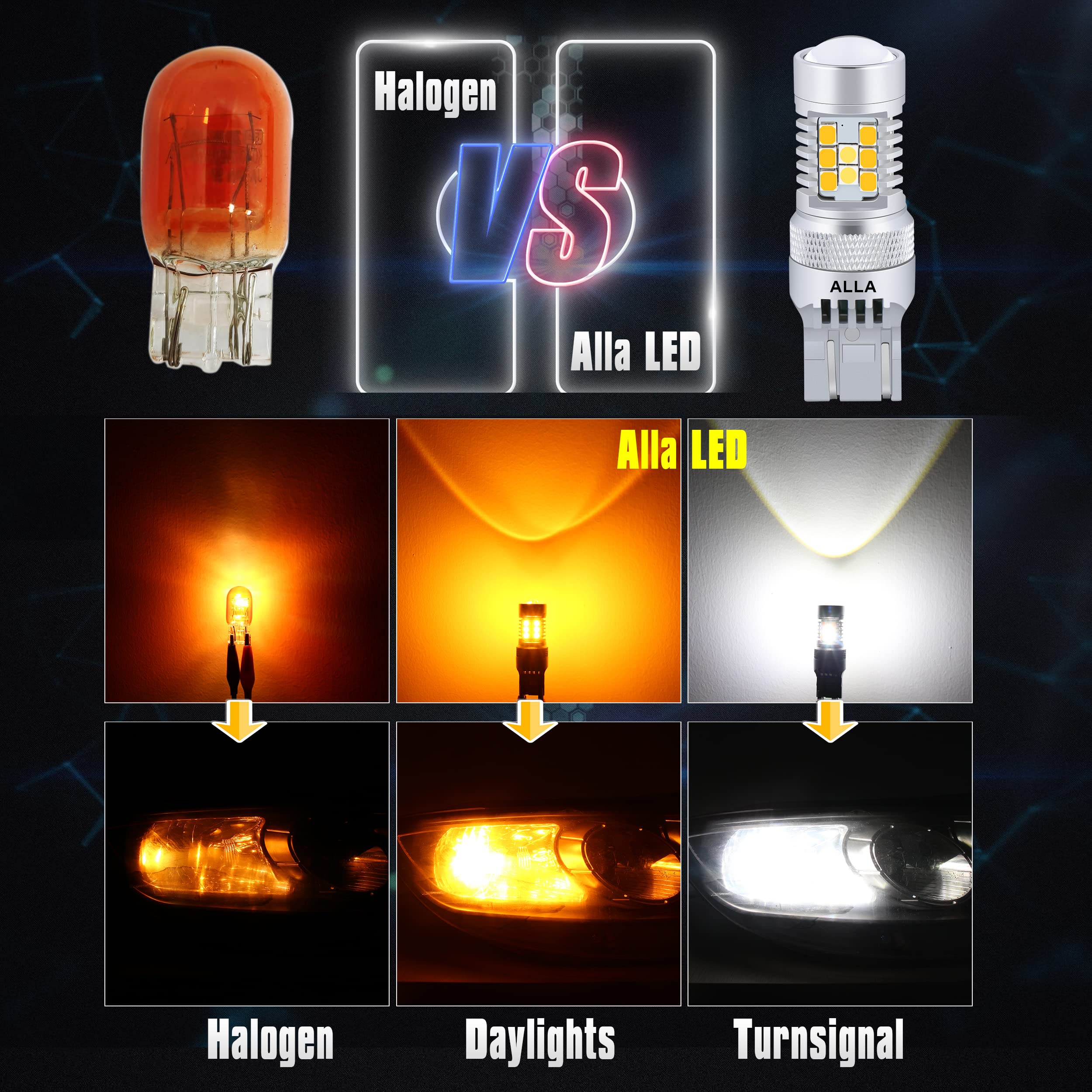 Alla Lighting 7444Na 7443 Led Switchback Bulbs, Dual Color Amber Yellow Turn Signal Lights (Blinker Lamps), 6000K Xenon White Super Bright Parking Lights/Drl 7442 7443A 7443Na 7444 Nak 7443Ak