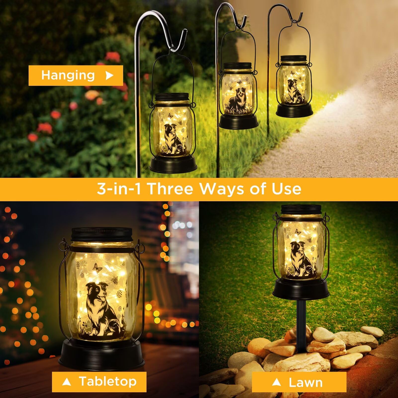 Border Collie Gifts For Women/Men Border Collie Solar Lanterns Dog Mom Birthday, Dog Lovers Lantern, Pet Loss Pet Memorial Light