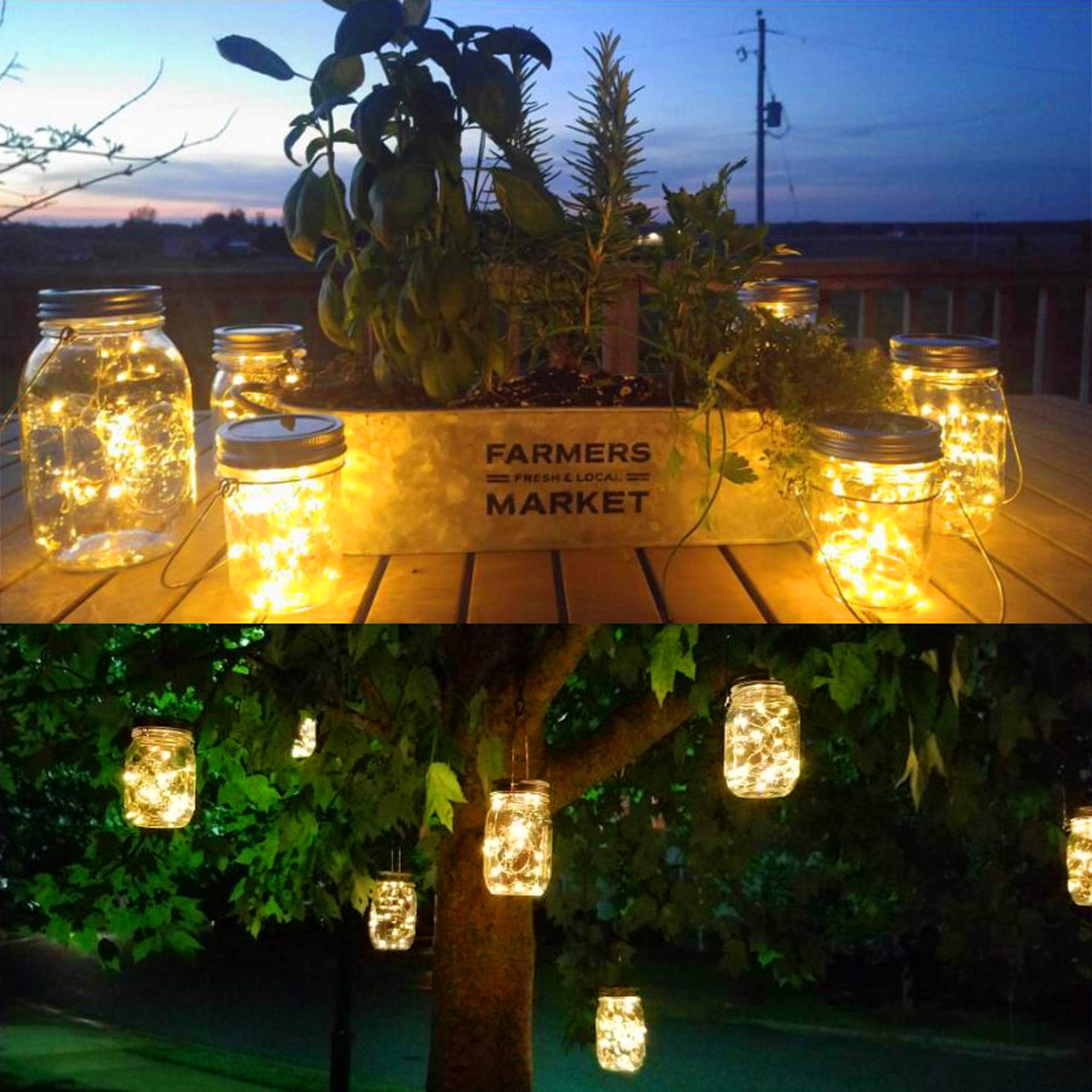 Yitee Mason Jar Solar Lantern Lights, 8 Pack 30 Led Fairy Firefly Lights For Garden Decor