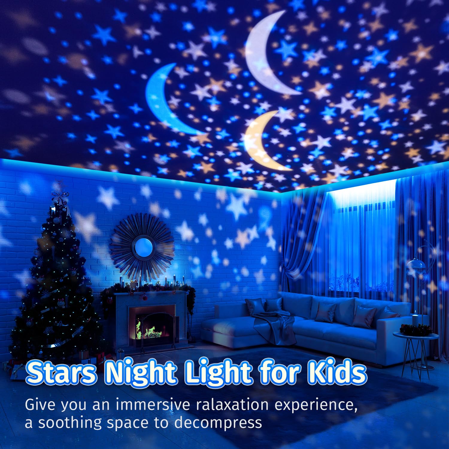 One Fire Night Light Projector, 105 Lighting Modes, Dimmable, 360? Silent, Blue, Model 2017-1, Kids Room Decor
