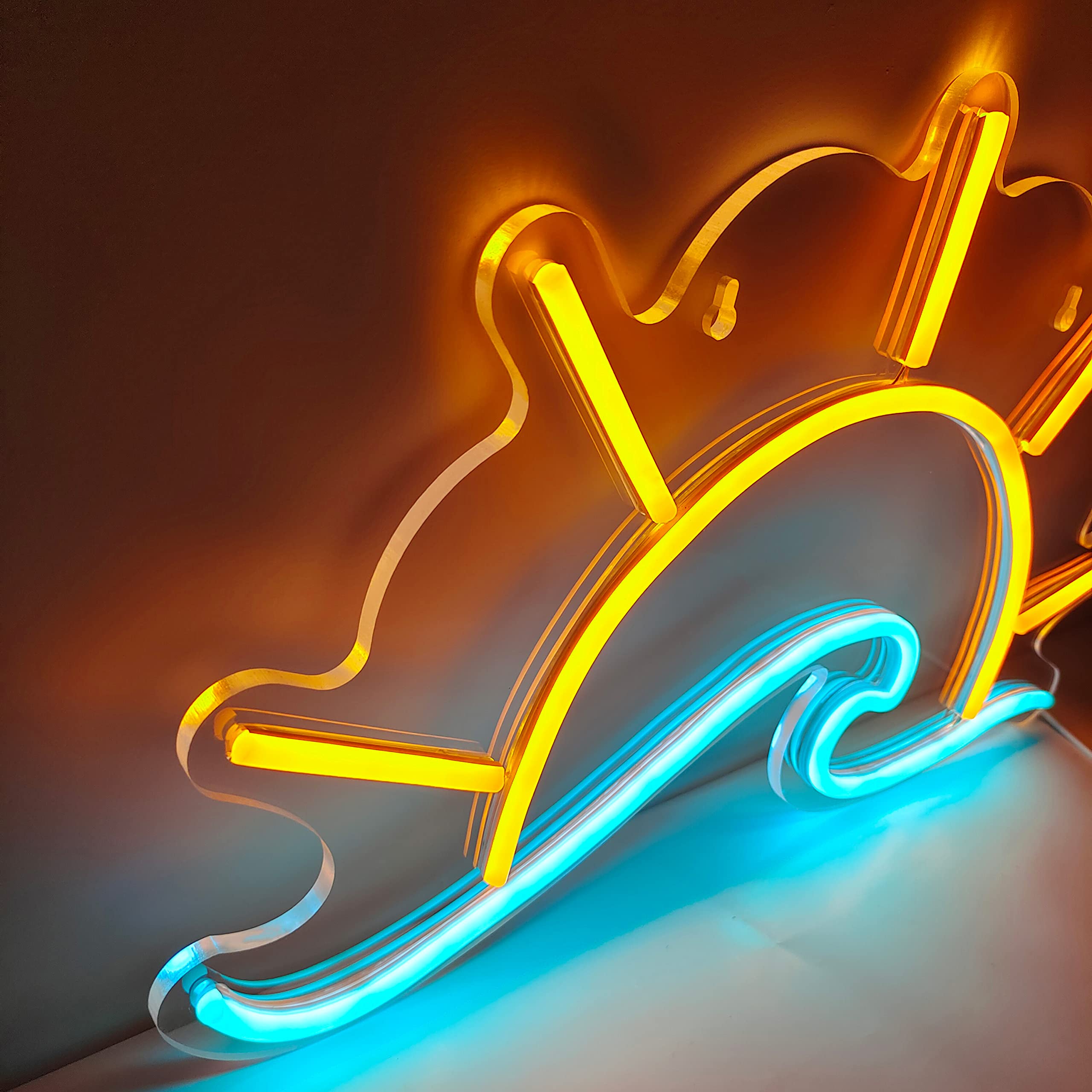JIARODEY Neon Sign - Sunset Sunrise Wave Light for Wall Decor - 15.7x9.4in - Yellow + Ice Blue - Model: sunsea
