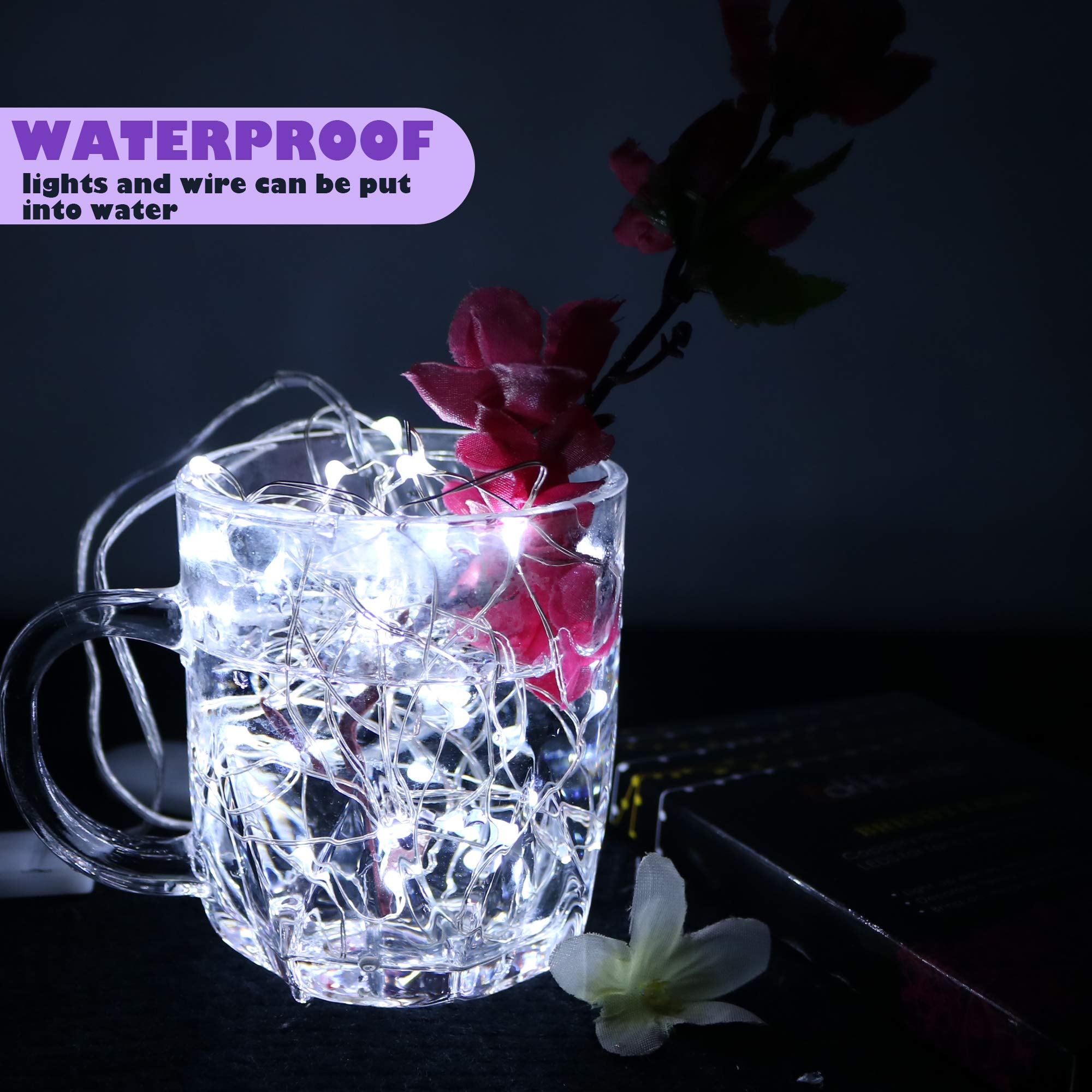 6 Pack Fairy Lights Battery Operated Waterproof Fairy String Lights Firefly Lights LED Starry String Lights 7ft 20 LEDs Silvery