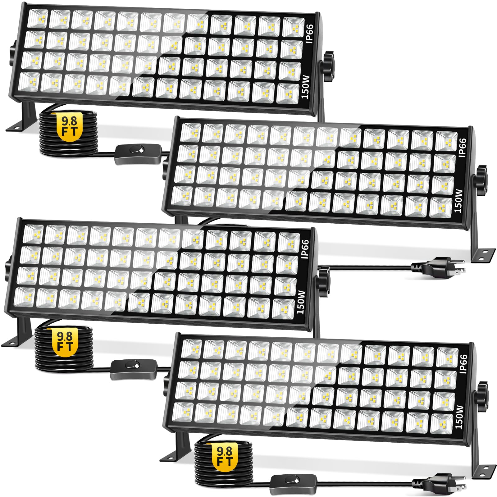 150W LED Shop Light 18000LM Ultra Brighter  6000K Garage Light with 9.84FT Power Cord and On/Off Switch  IP66 Waterproof Outdoor Work Shop Bay Lights for Garage Workshop Warehouse Factory Yard  4 Pack