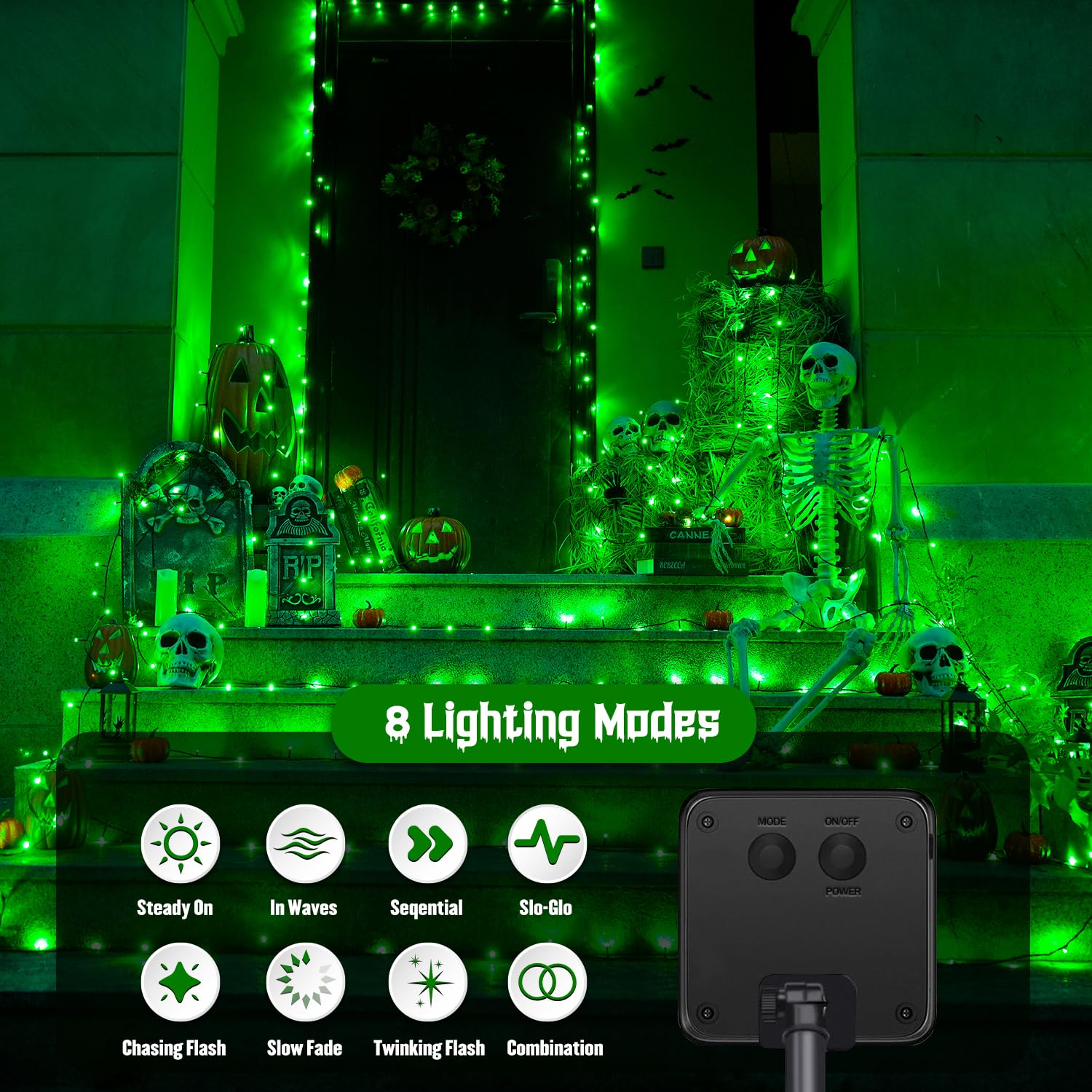 Jmexsuss 2 Pack Green Solar Halloween Lights, Total 400 Led 151Ft Green Solar Lights Outdoor Waterproof, 8 Modes Green Halloween