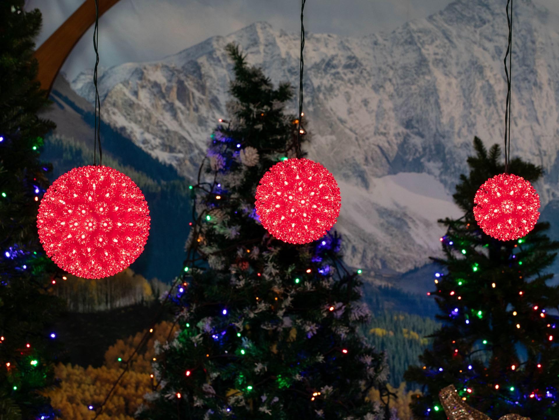 Novelty Lights LED Starlight Sphere, 10in 150 Lights, Red, Extra Large, Model MRD-50A-2, 5ft Hanging Cord, 12ft Power Cord