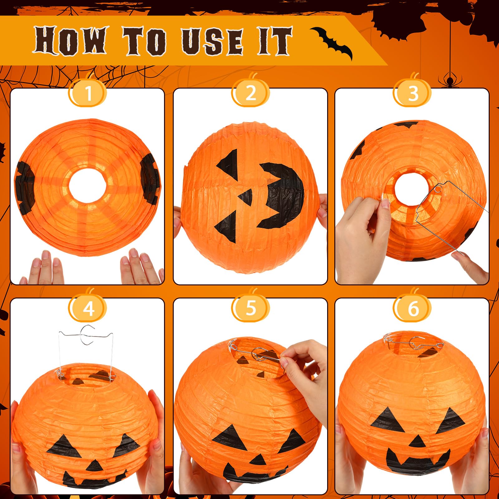 Retisee Halloween Pumpkin Lanterns - 20 Pcs 8 Inch Orange Paper Jack O' Lanterns for Indoor/Outdoor Decor