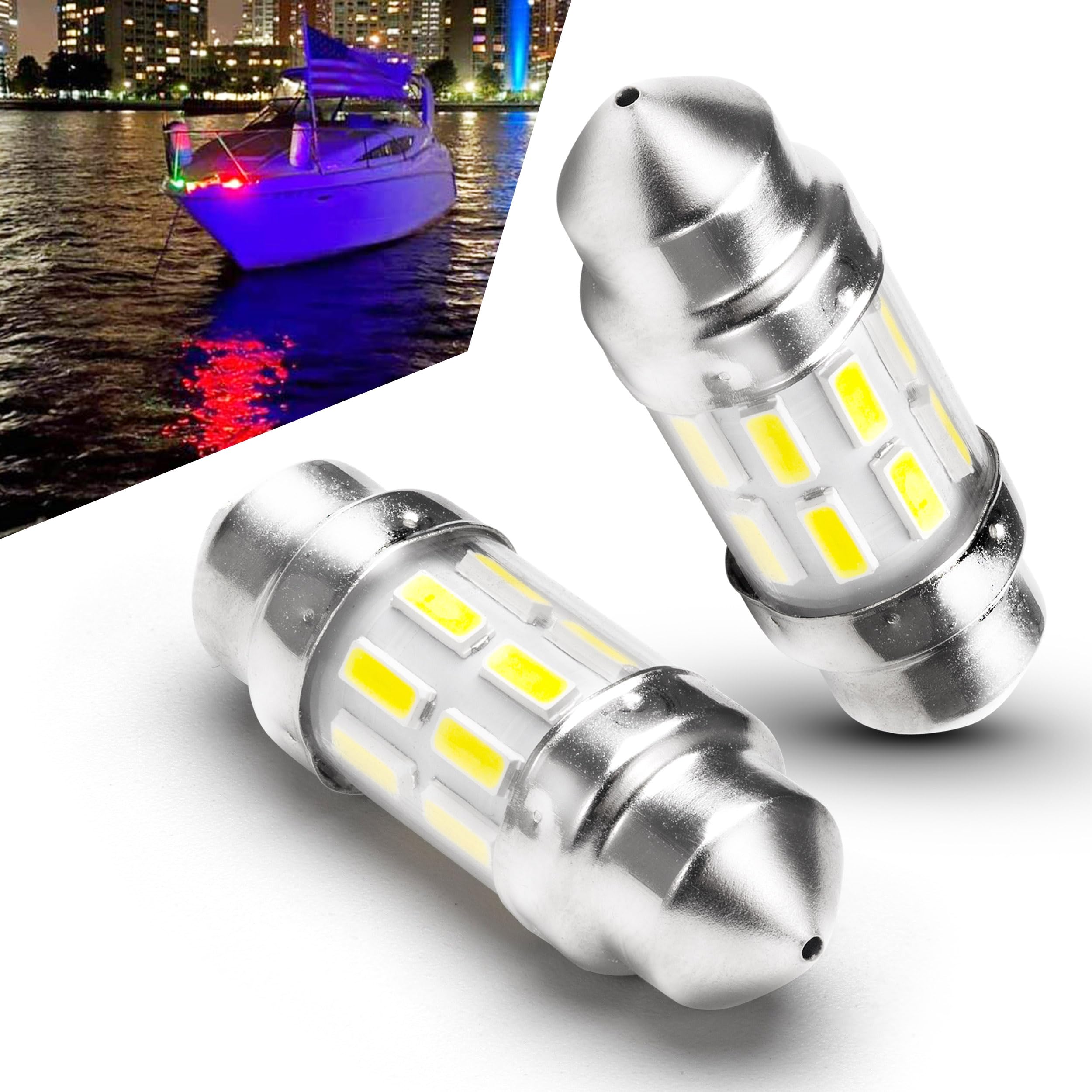 Xyanmc 31mm Marine Led Festoon Bulb Replacement 1.5W 200LM Boat Navigation Lights  Super Bright DC12-24V 6500k Daylight for Marine Navigation Boat Bow Stern Kayak Pontoon Mast Masthead Light 2pack