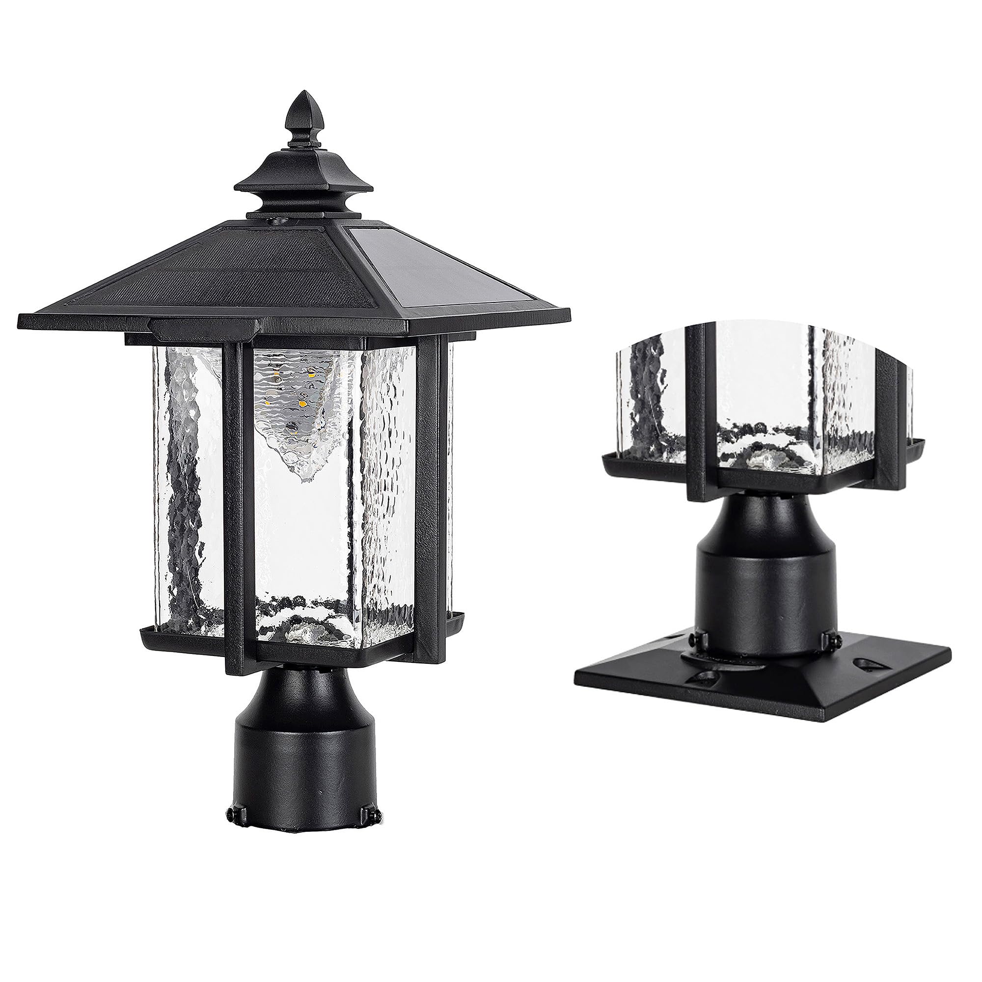 Gama Sonic Casita Solar Light - Black Aluminum, Beveled Glass, 3-Inch Pole Fitter/Pier Mount, Model 58i50023