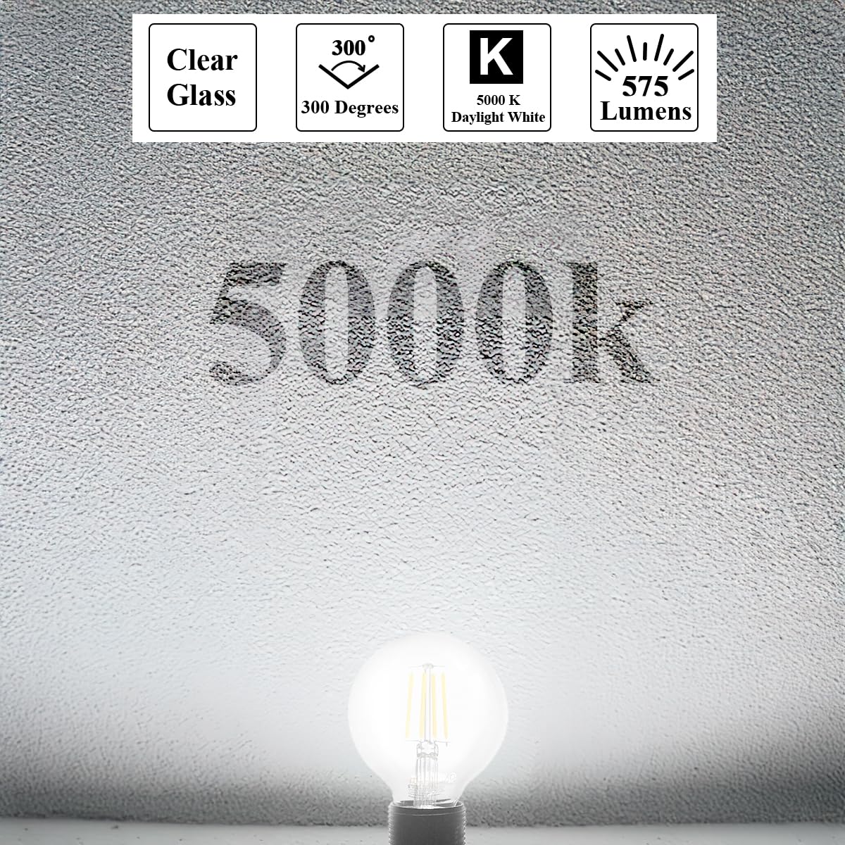 Mastery Mart G25 Globe Light Bulbs, Dimmable, E26 Base, 60W Equivalent, 5.5W Led, 5000K Daylight White, Vintage Filament For Bat
