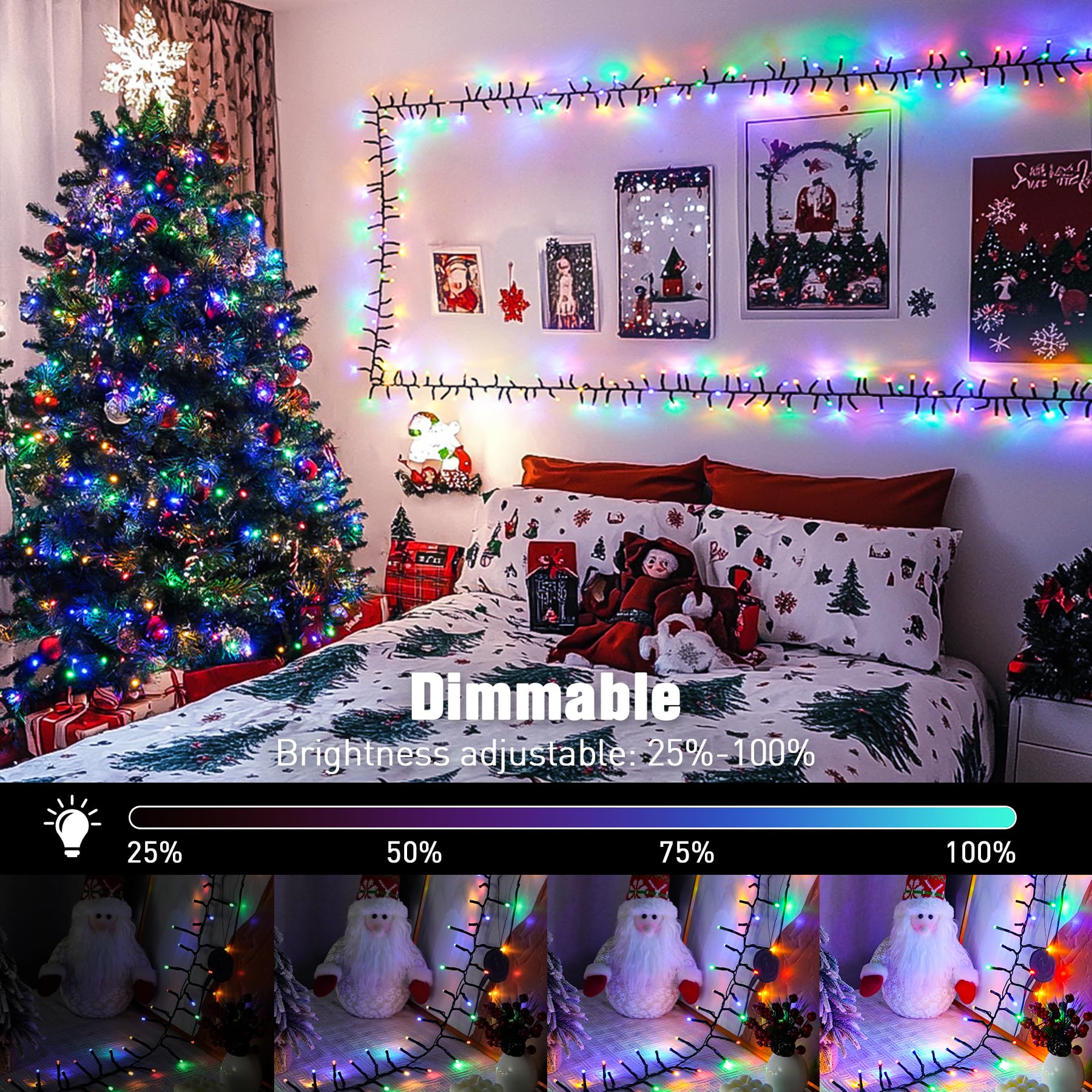 JMEXSUSS 400 LED Cluster Lights, 22ft Twinkle Lights, Multicolor, Remote, 8 Modes, Green Wire, Model EXS-S-0400-R