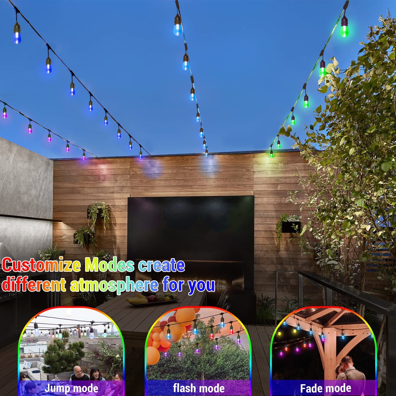 WENFENG 2-Pack 48FT Solar RGB LED String Lights, Dimmable, Shatterproof Bulbs, Multicolor, Ideal for Patio, Yard, Party