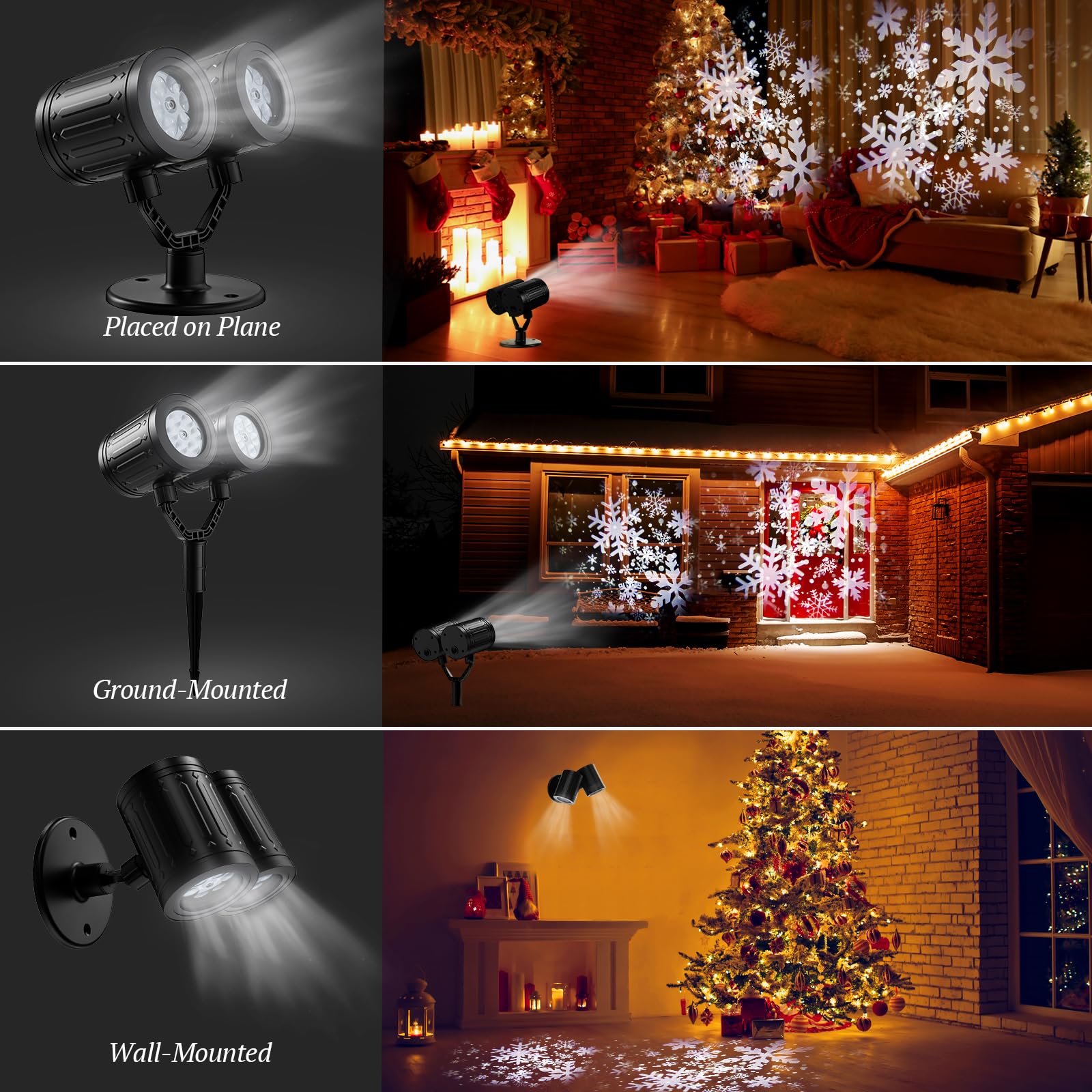 Christmas Projector Lights Outdoor, 2024 Double-Head Rotating Led Snowflakes Projector, Waterproof Christmas Decoration Lights F
