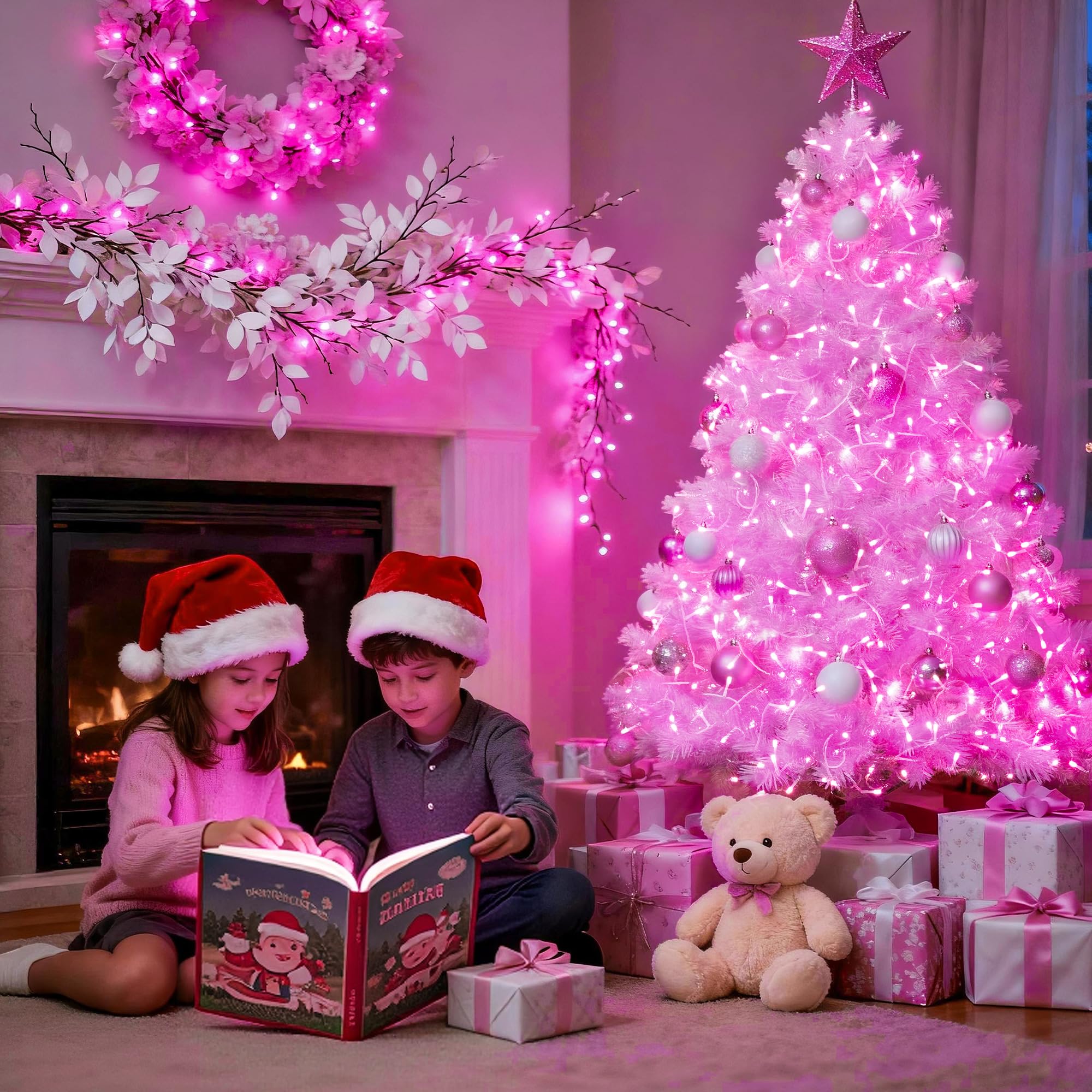 Jmexsuss 33Ft Pink Led Fairy String Lights, Battery Operated, 100 Lights, 8 Modes, Waterproof For ValentineS Day Indoor/Outdoor Decor