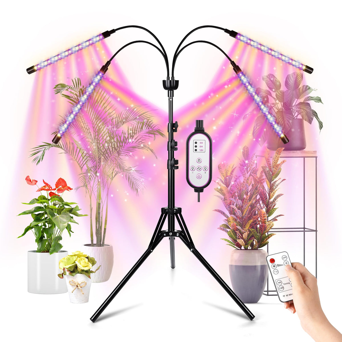 red grow lights for plants LED Grow Lights for Indoor Plants Full Spectrum with 15-63 inches Adjustable Tripod Stand, Red Blue White Floor Grow Lamp with 4/8/12H Timer with Remote Control – Lightsdaddy