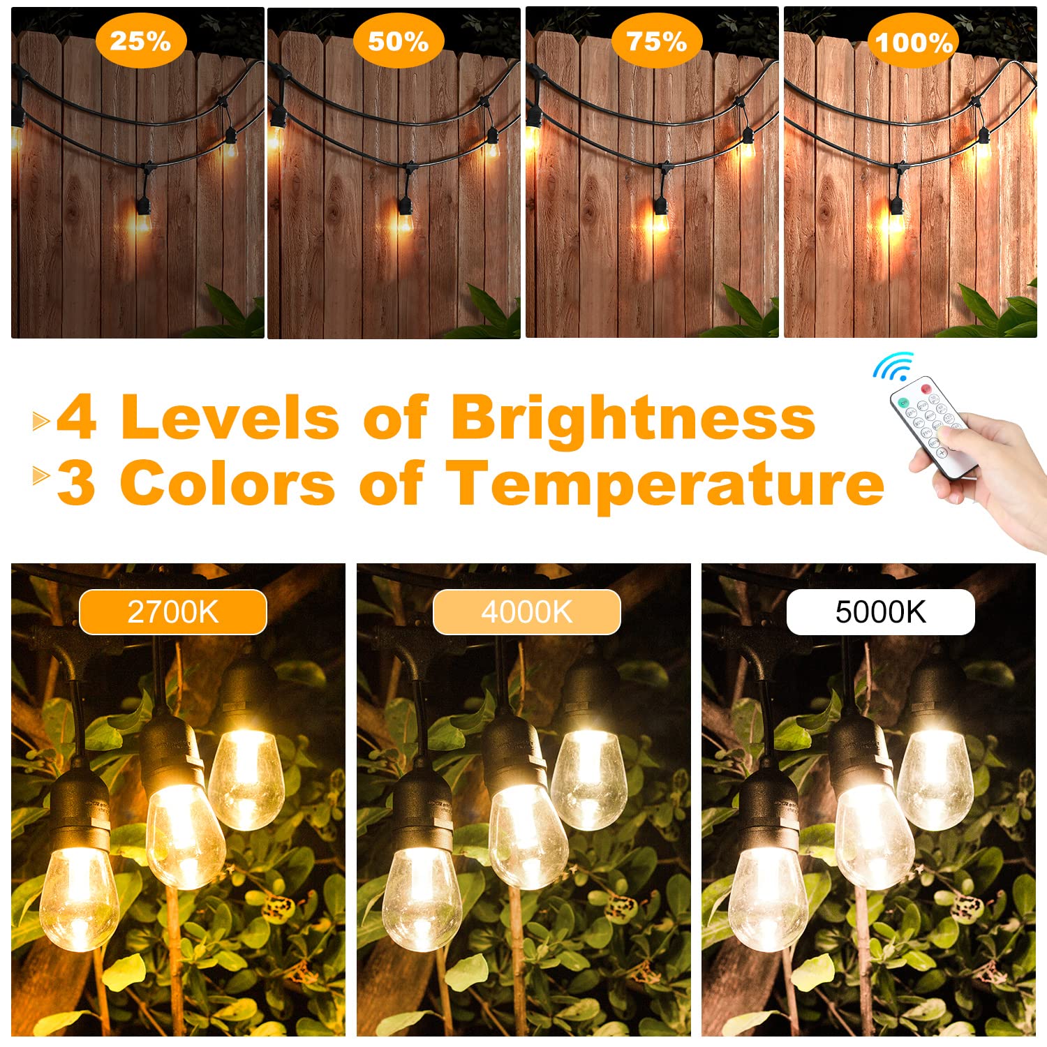 Mlambert Dimmable Solar String Lights, 48FT, 15 Sockets, Waterproof, Black, Model YGM-S14-15S
