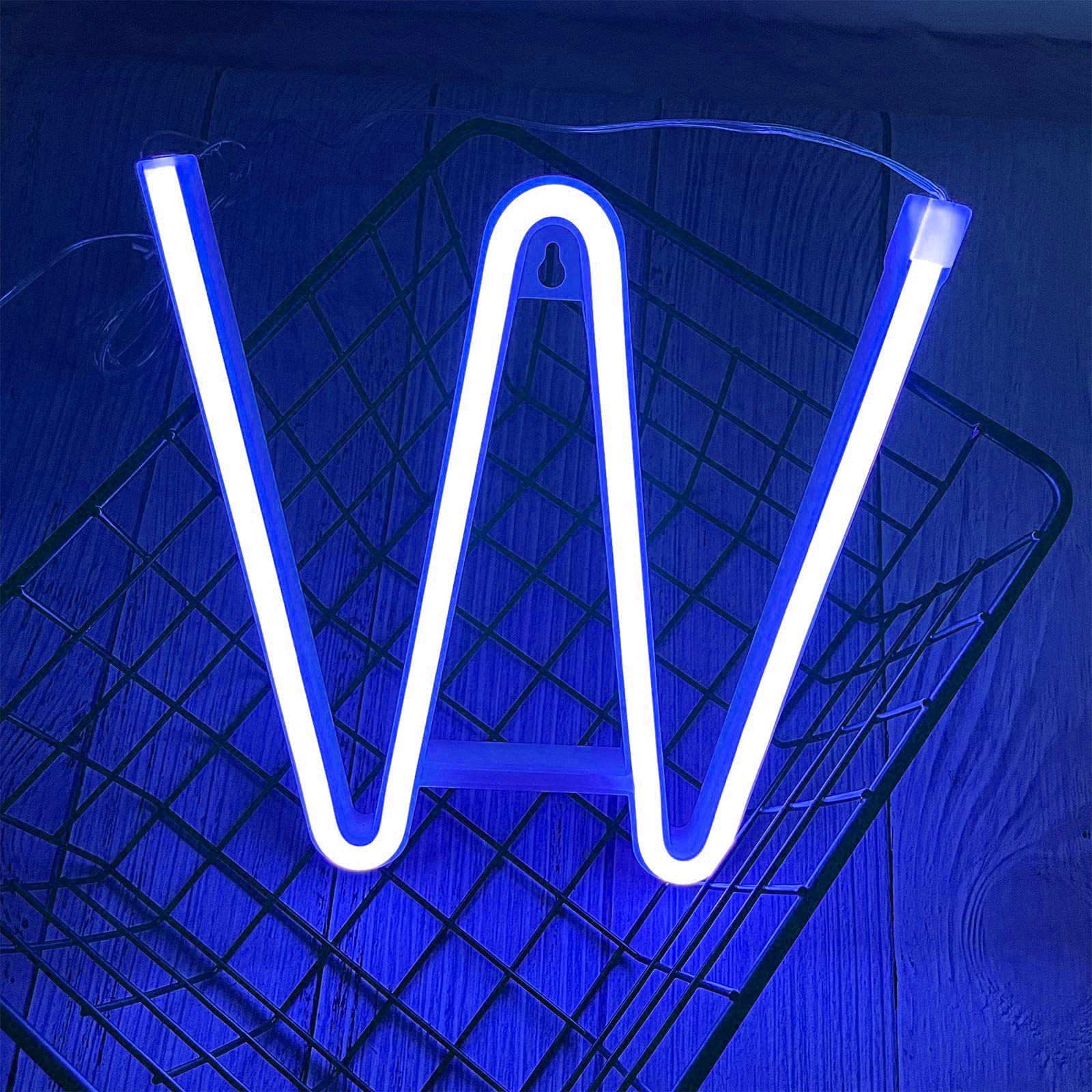ENUOLI LED Blue Neon Letter Sign, Battery/USB Operated, Decorative Wall Light for Children’s Room, Model nNH.W-B