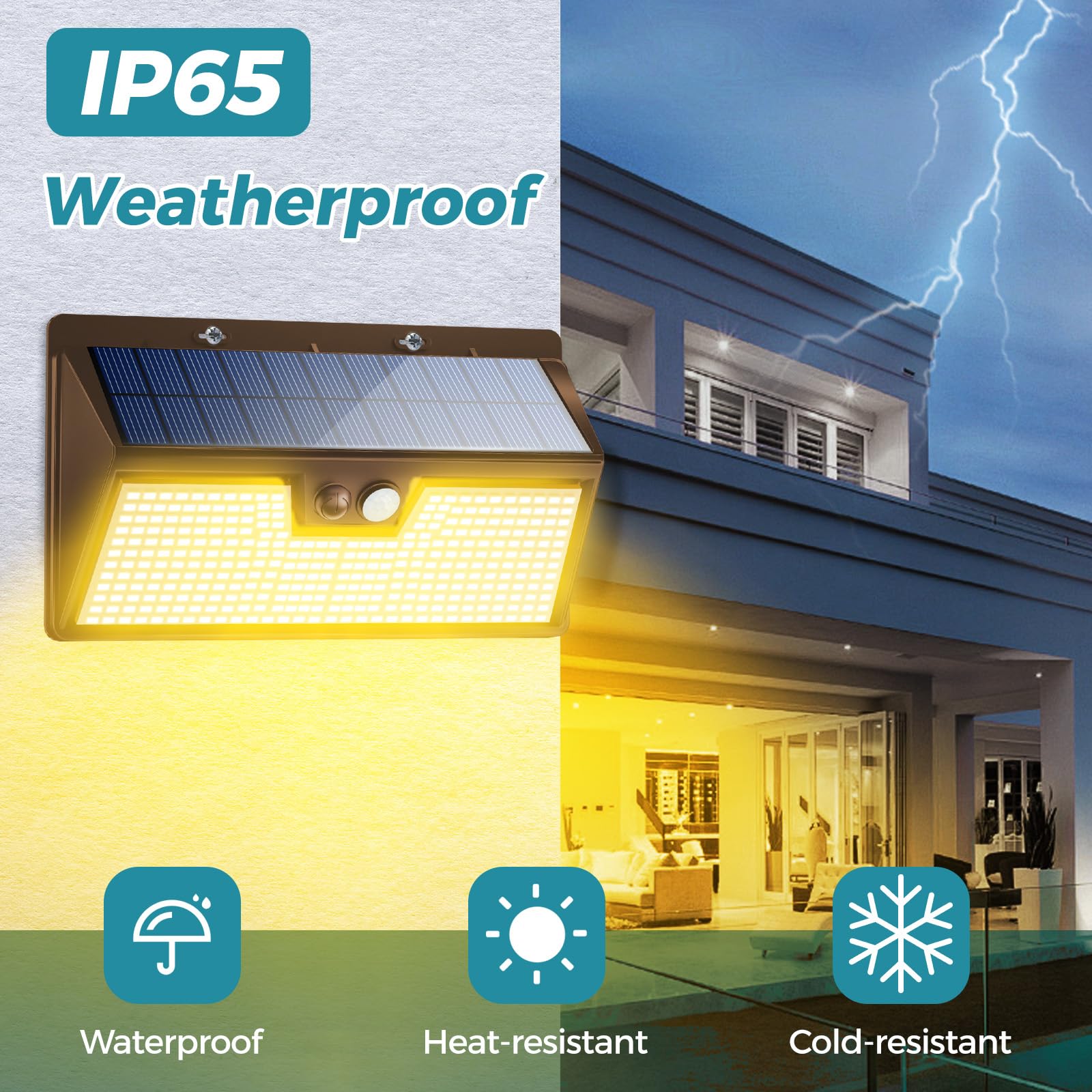 kolpop 318 LED Solar Outdoor Lights, IP65 Waterproof, Motion Sensor, 2 Pack, Brown-Warm Light, 7 Inch