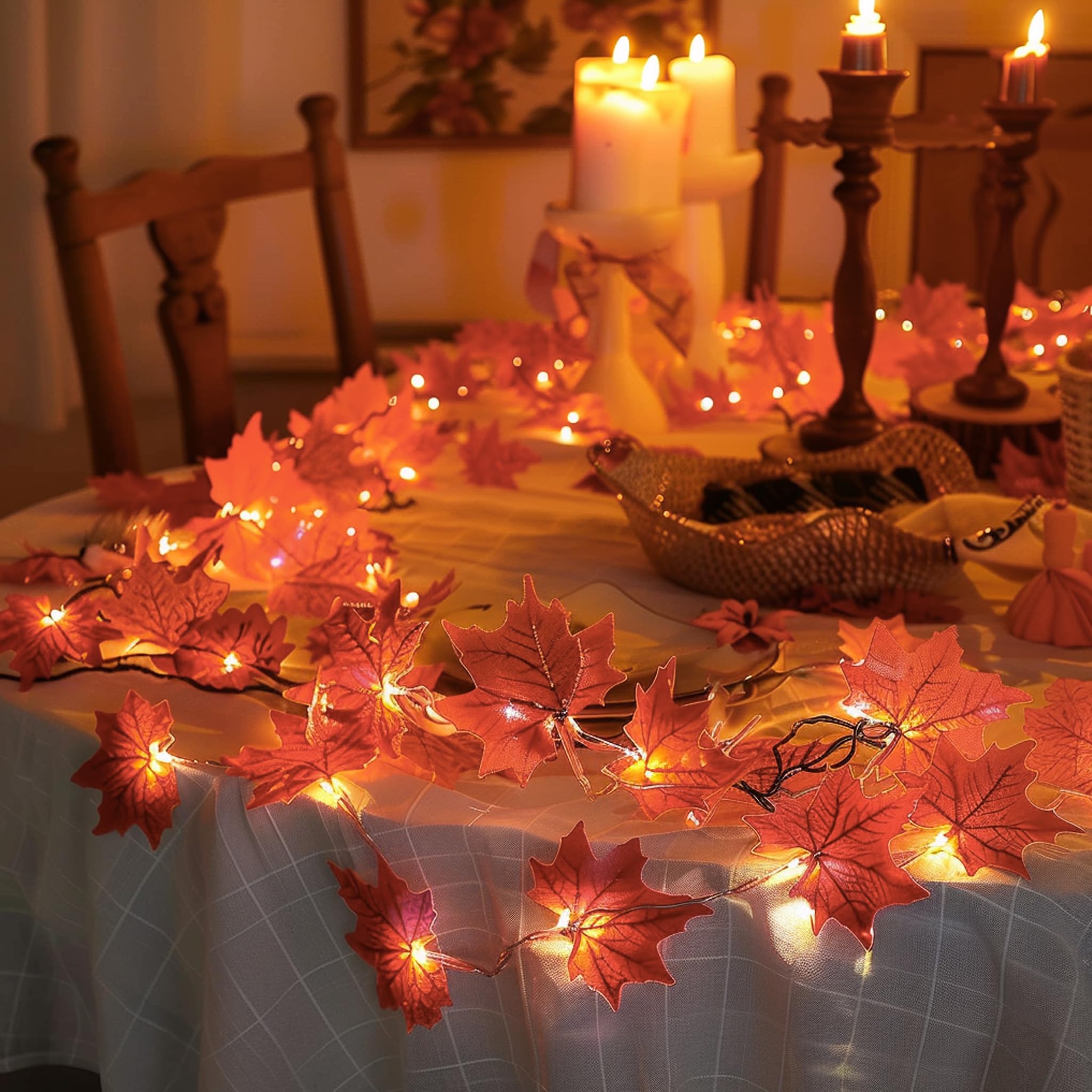 Dazzle Bright Maple Leaf String Lights, 40 LED, 20FT, Battery Operated, 2 Pack, Orange Fall Decorations