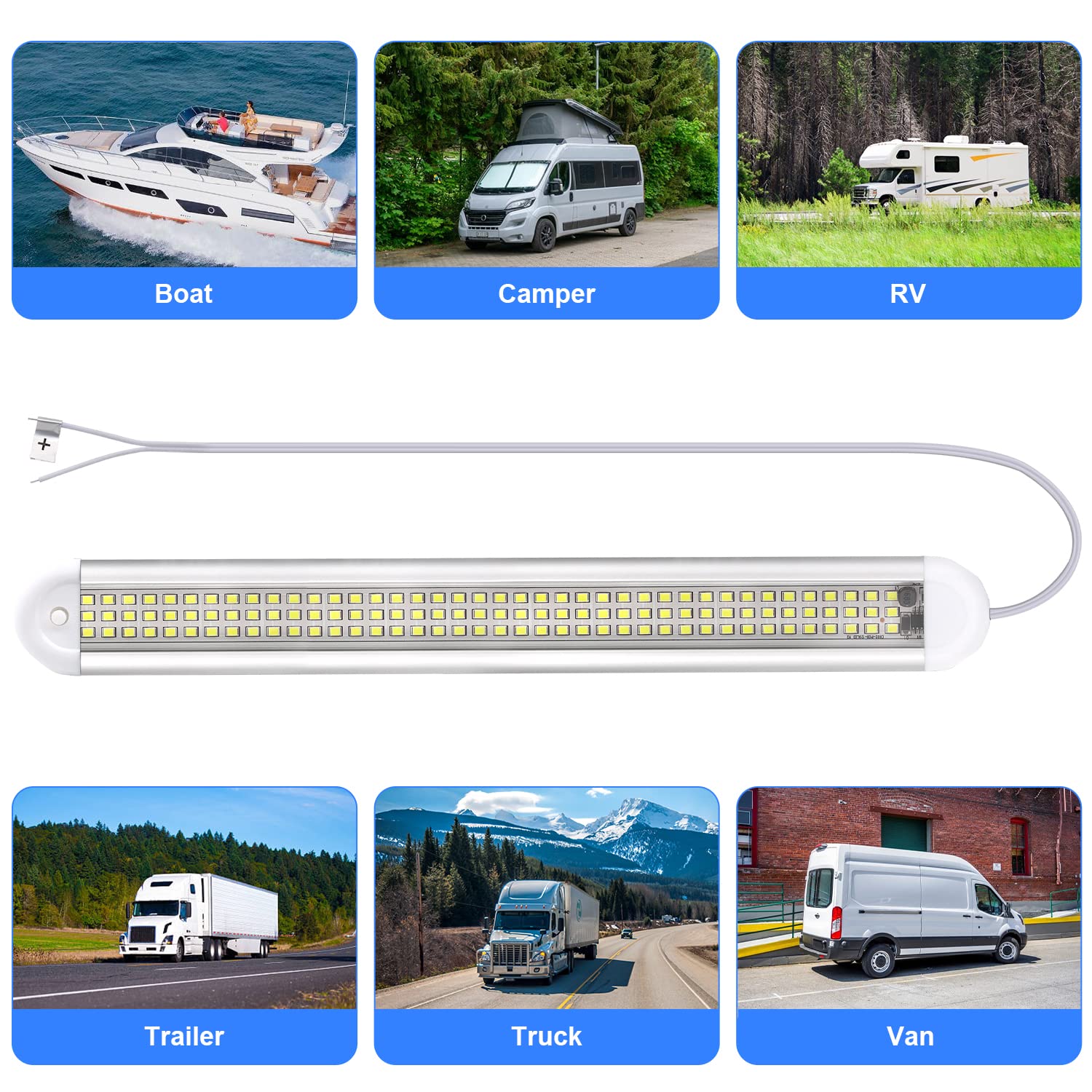 Rvzone 12V Led Interior Light Bar | 120Leds 1800Lm 8W Dc 12 Volt Led Strip Lights With On/Off Switch Rv Led Lights Interior For
