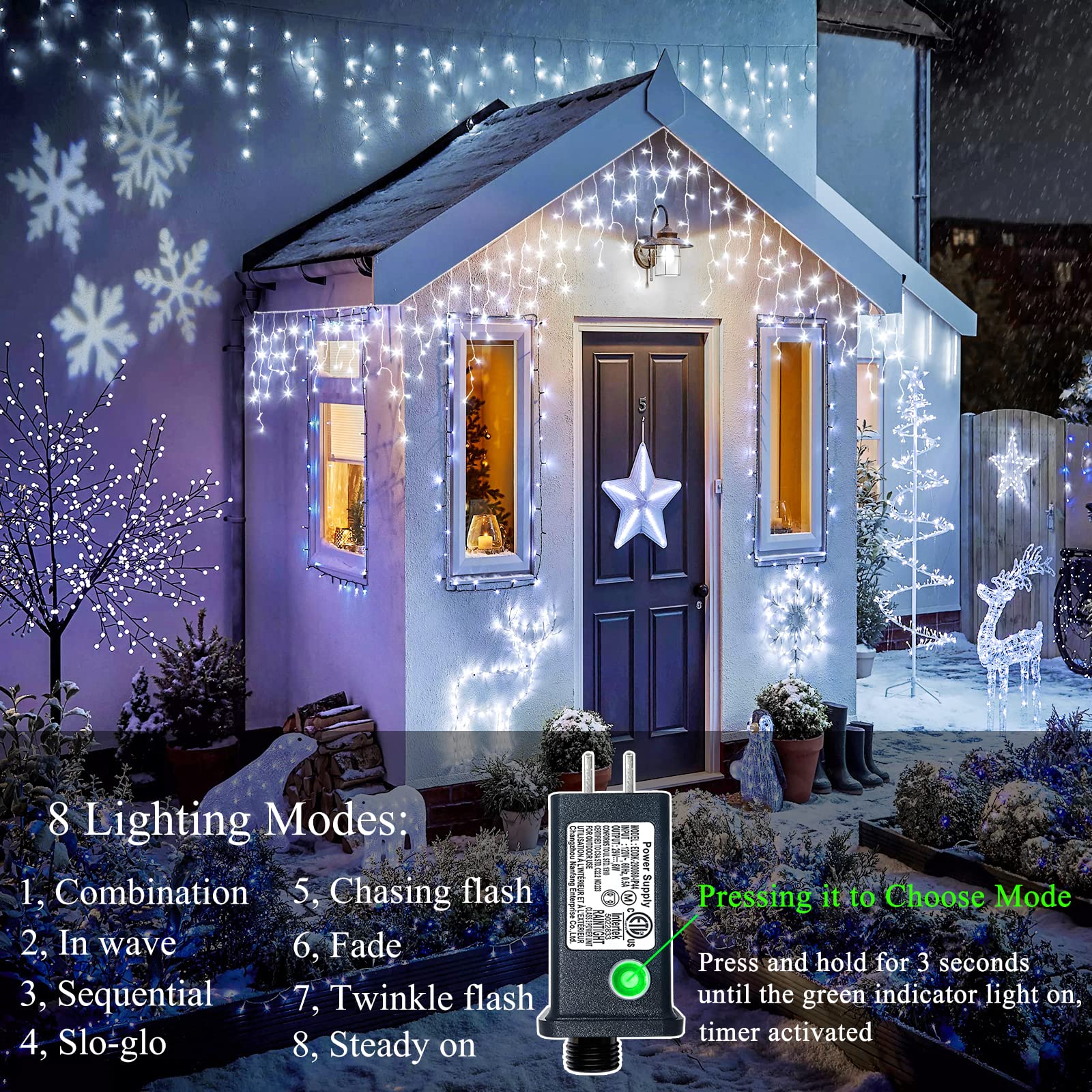 Icicle Christmas Lights Outdoor, 33Ft 400 Led Icicle Lights For Outside, Plug In Twinkle Lights Indoor With 8 Modes Timer Waterp