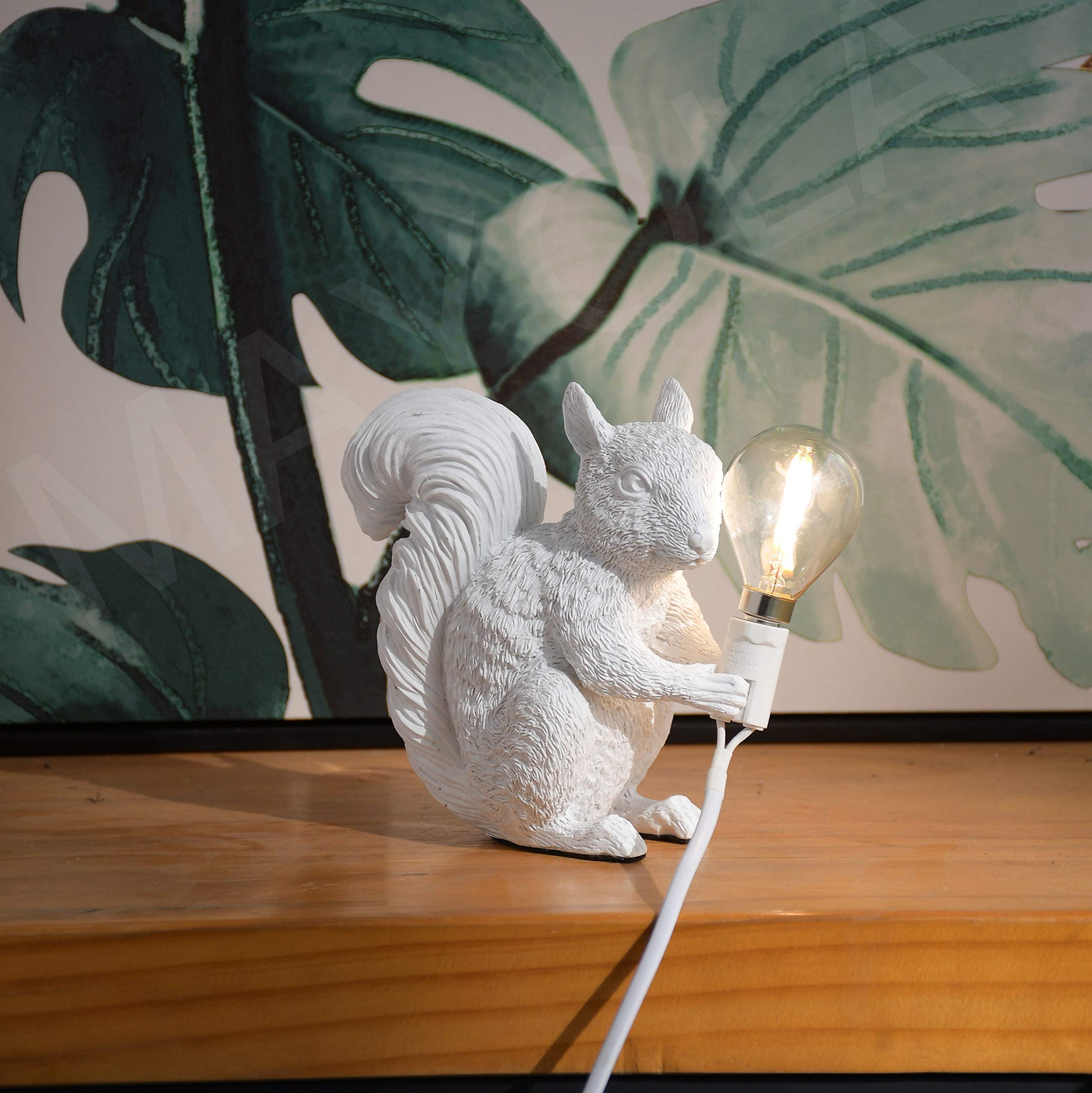 MAYOLA Resin Squirrel Table Lamp, LED Night Light, White, Model: squirrel-01, Ideal for Living Room, Bedroom, Kids Room