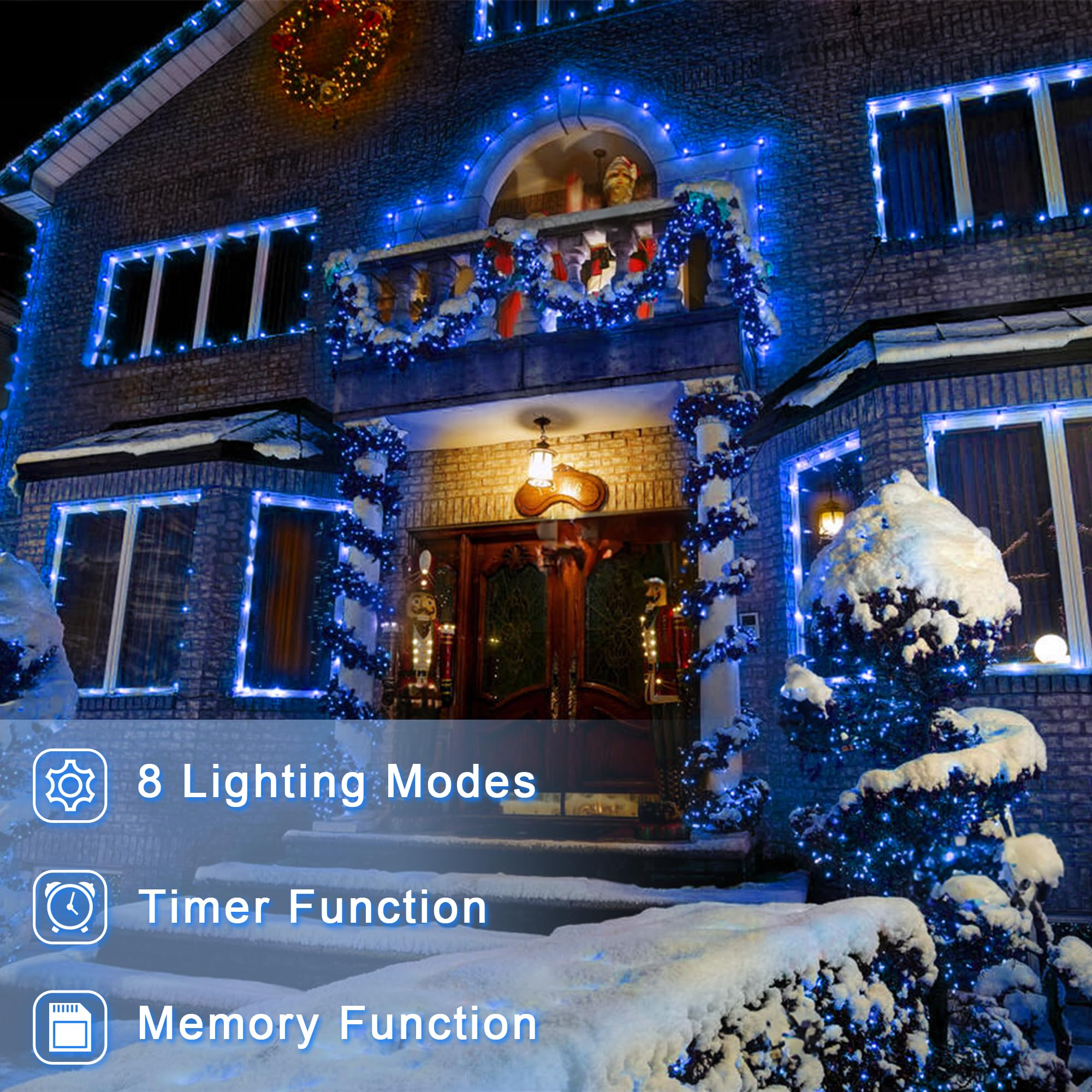 180 Led 59Ft Christmas String Lights Indoor Outdoor, 8 Modes Christmas Fairy Lights With Timer & Momory, Ip44 Waterproof Christm