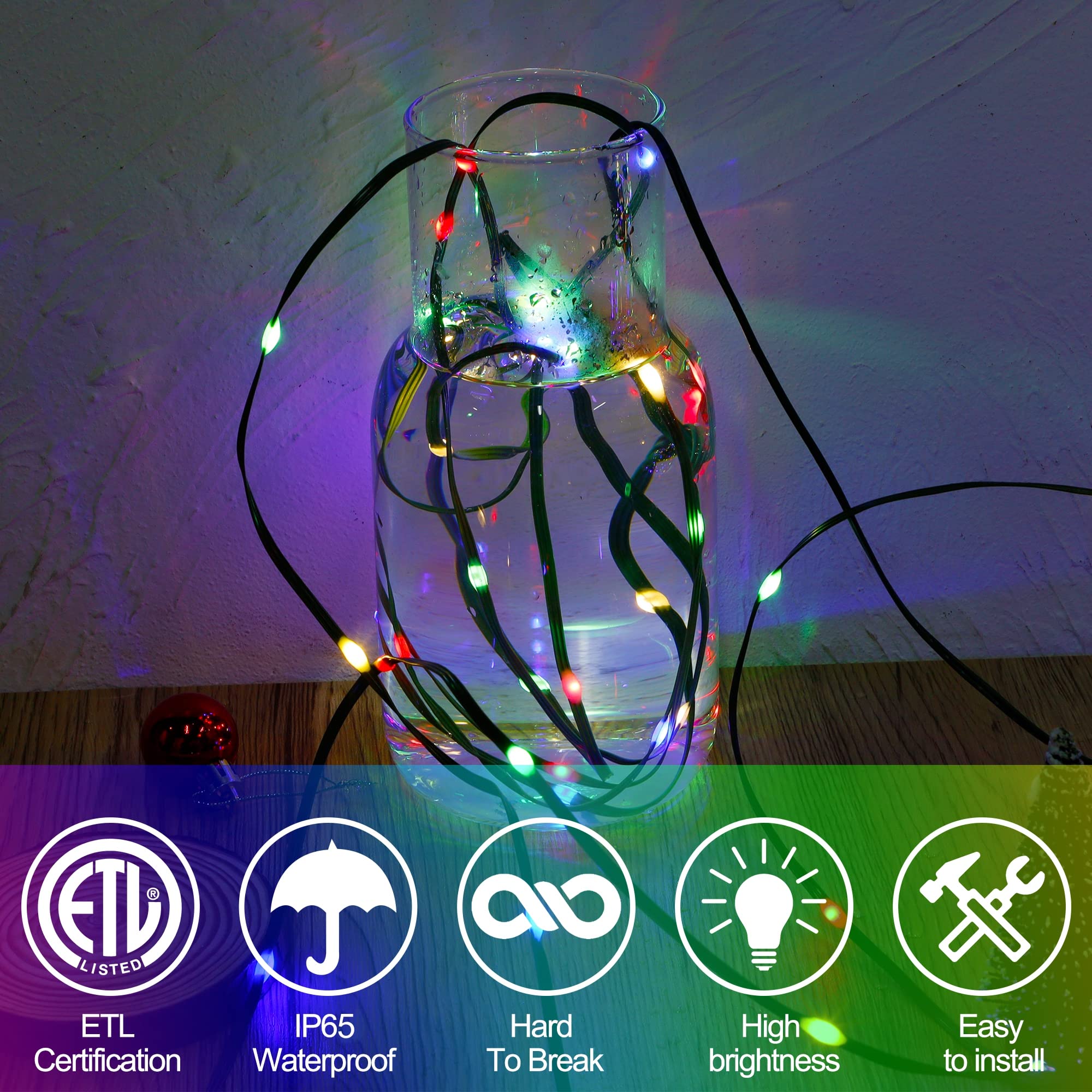WATERGLIDE 328 FT Fairy String Lights, 1000 LED, Waterproof, 8 Modes, Green Wire, Multicolor, Model HBB-1000COI