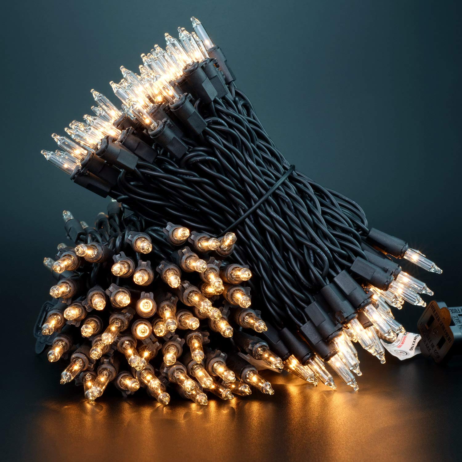 YULETIME Clear Christmas Lights String, 200 Count, 66 Feet, UL Certified, Copper Wire, Incandescent, Model DDS-L-100E/2F(0.34)