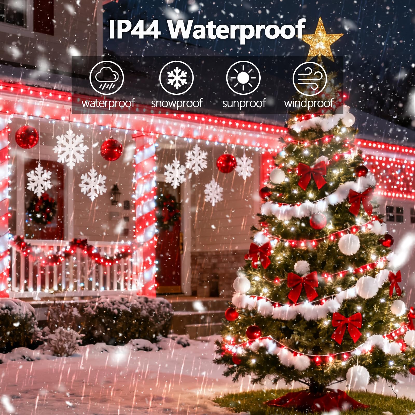 Voice Control 88Ft 240Led Smart Christmas String Lights Outdoor/Indoor | String Lights Plug In With Remote  12Modes  7Voice Commands & Timers  Christmas Twinkle Light For Xmas Tree Decor (Red & White)