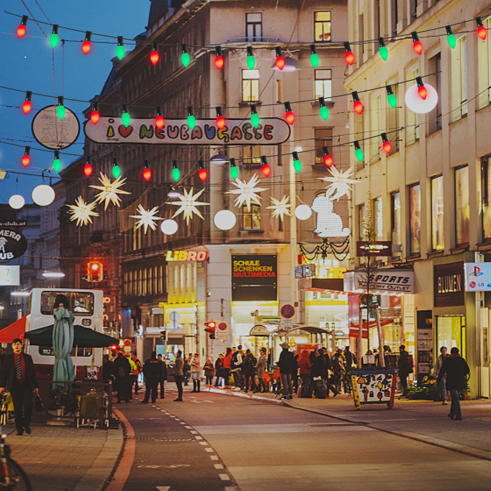 C7 Led Christmas Lights, 25Ft Outdoor Multicolor String Lights With 27 Red Green Led Bulbs, Connectable Indoor Outdoor Christmas