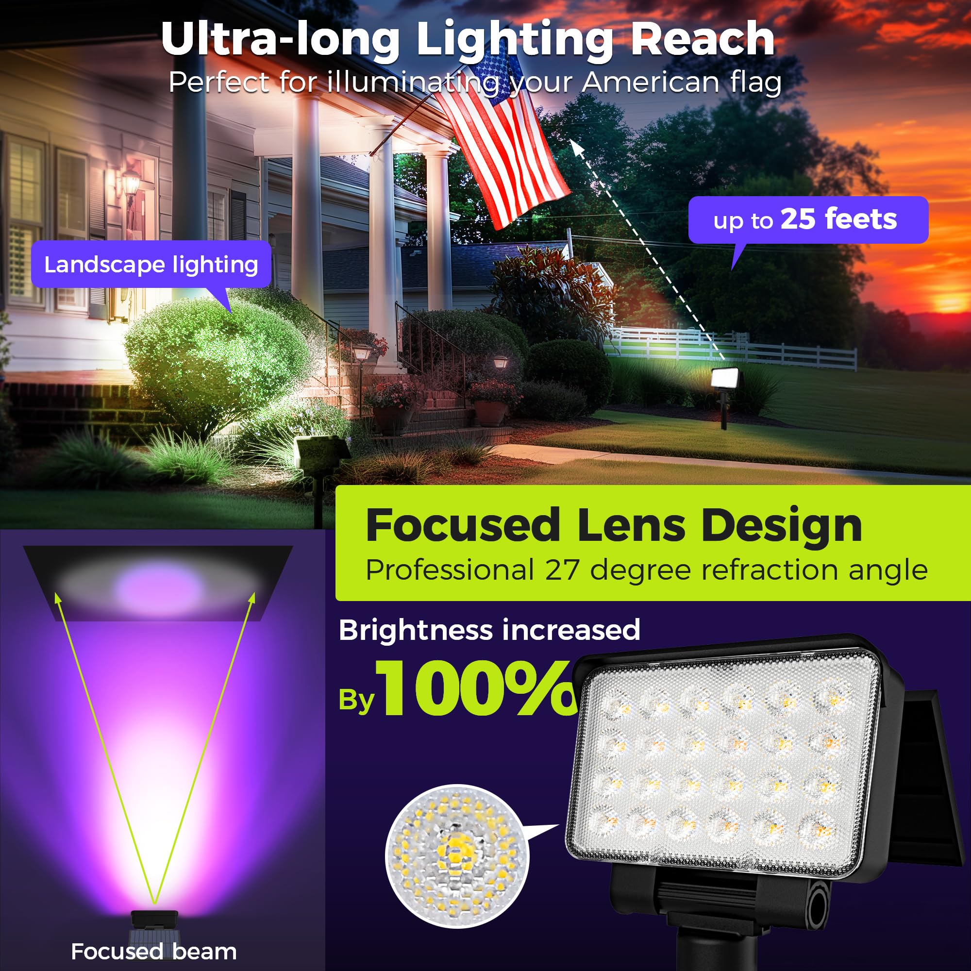 Auderwin Color Changing Solar Spot Lights Outdoor Waterproof For Flag, Tree, House, Garden, Yard, Landscape Spotlights For Accen